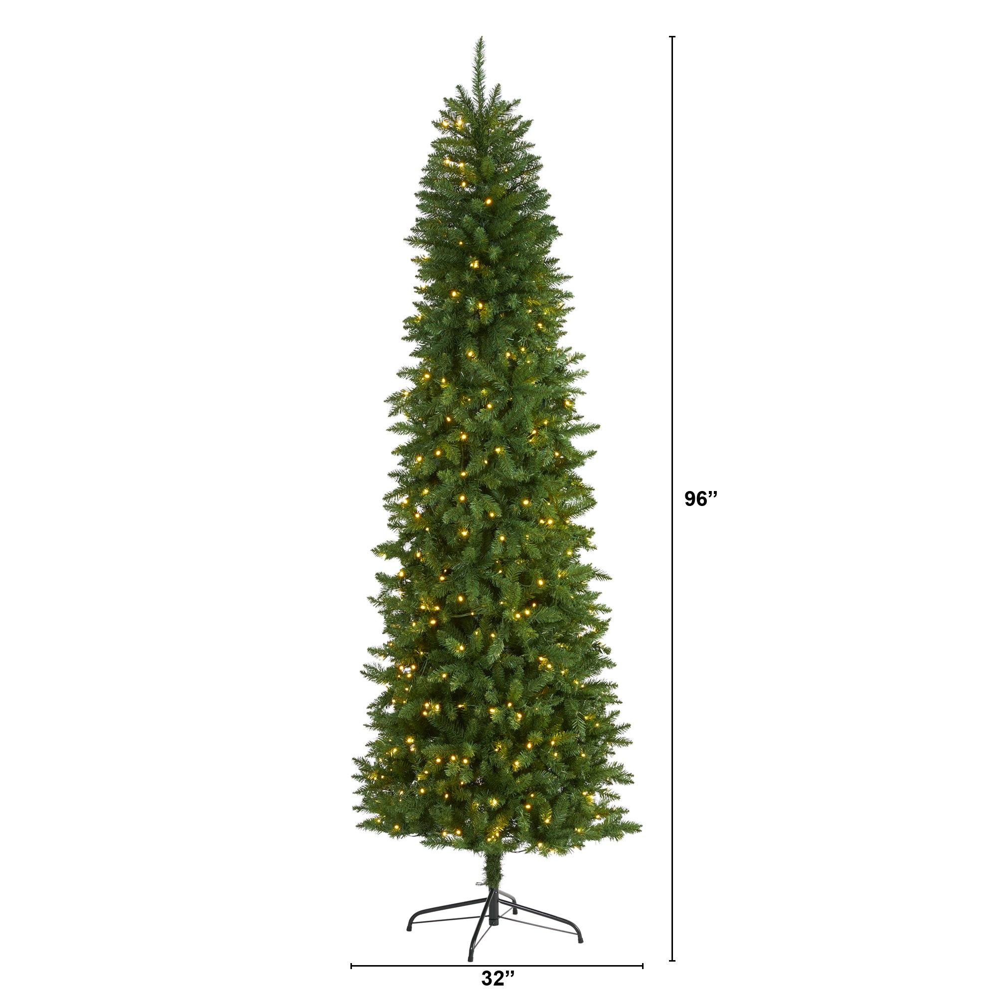 8’ Slim Green Mountain Pine Artificial Christmas Tree with 400 Clear LED Lights - Image 2
