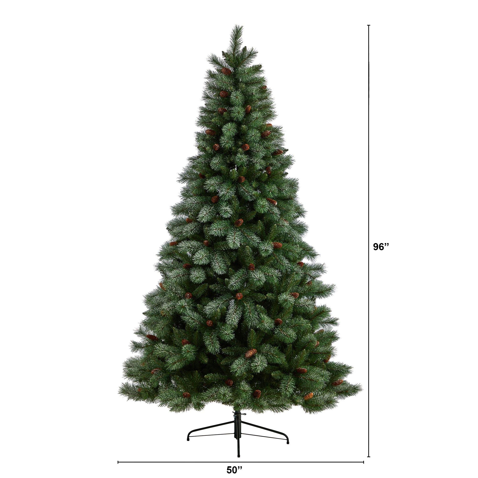 8’ Snowed French Alps Mountain Pine Christmas Tree with 1159 Bendable Branches and Pine Cones - Image 2