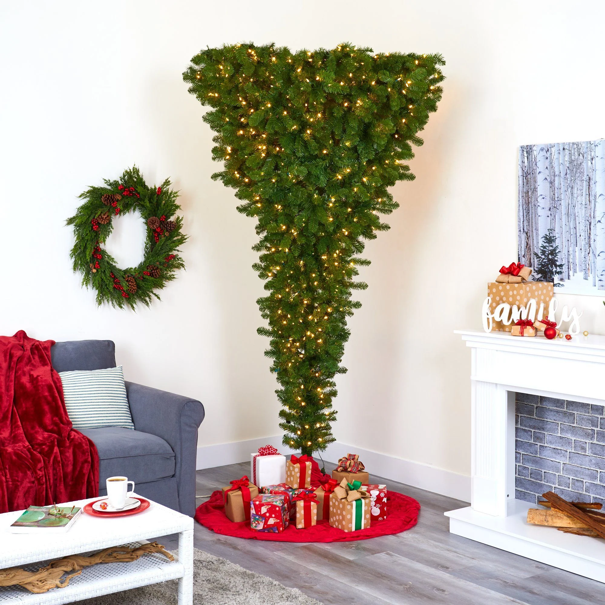 8' Sun Valley Spruce Upside Down Artificial Christmas Tree with 850 Warm White (Multifunction) LED Lights and 1747 Bendable Branches - Image 10