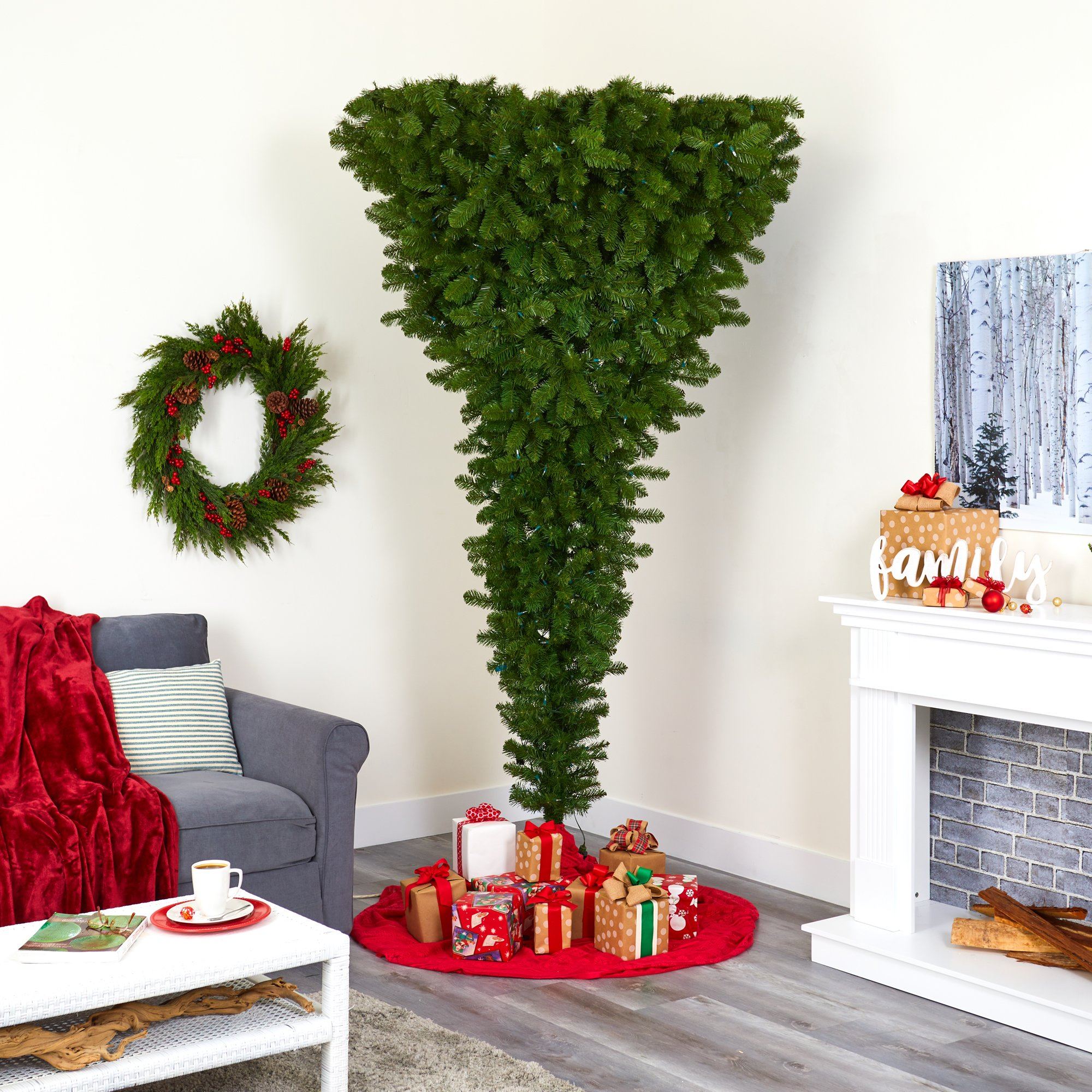 8' Sun Valley Spruce Upside Down Artificial Christmas Tree with 850 Warm White (Multifunction) LED Lights and 1747 Bendable Branches - Image 7