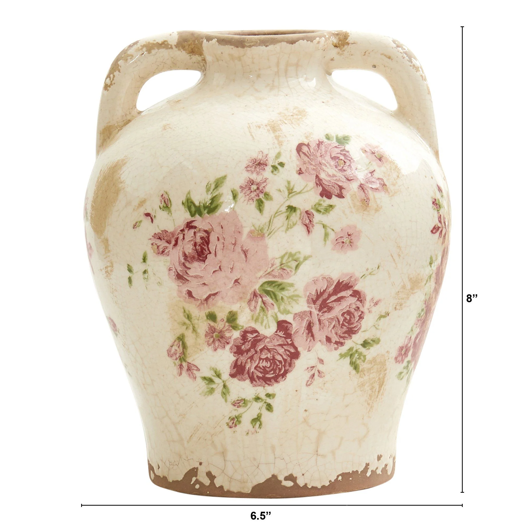 8” Tuscan Ceramic Floral Print Vase - Image 2
