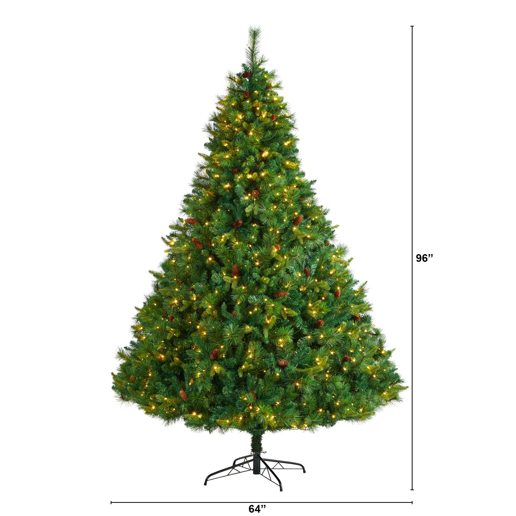 8’ West Virginia Full Bodied Mixed Pine Christmas Tree with 700 Clear LED Lights and Pine Cones - Image 2