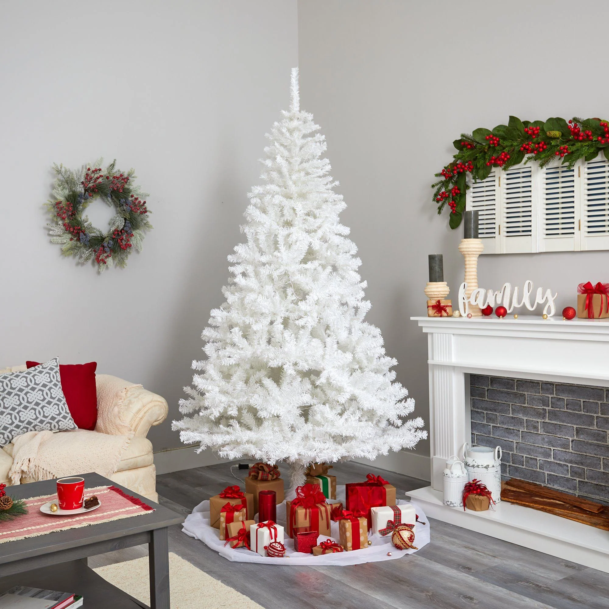 8' White Artificial Christmas Tree with 1500 Bendable Branches and 450 LED Lights - Image 5