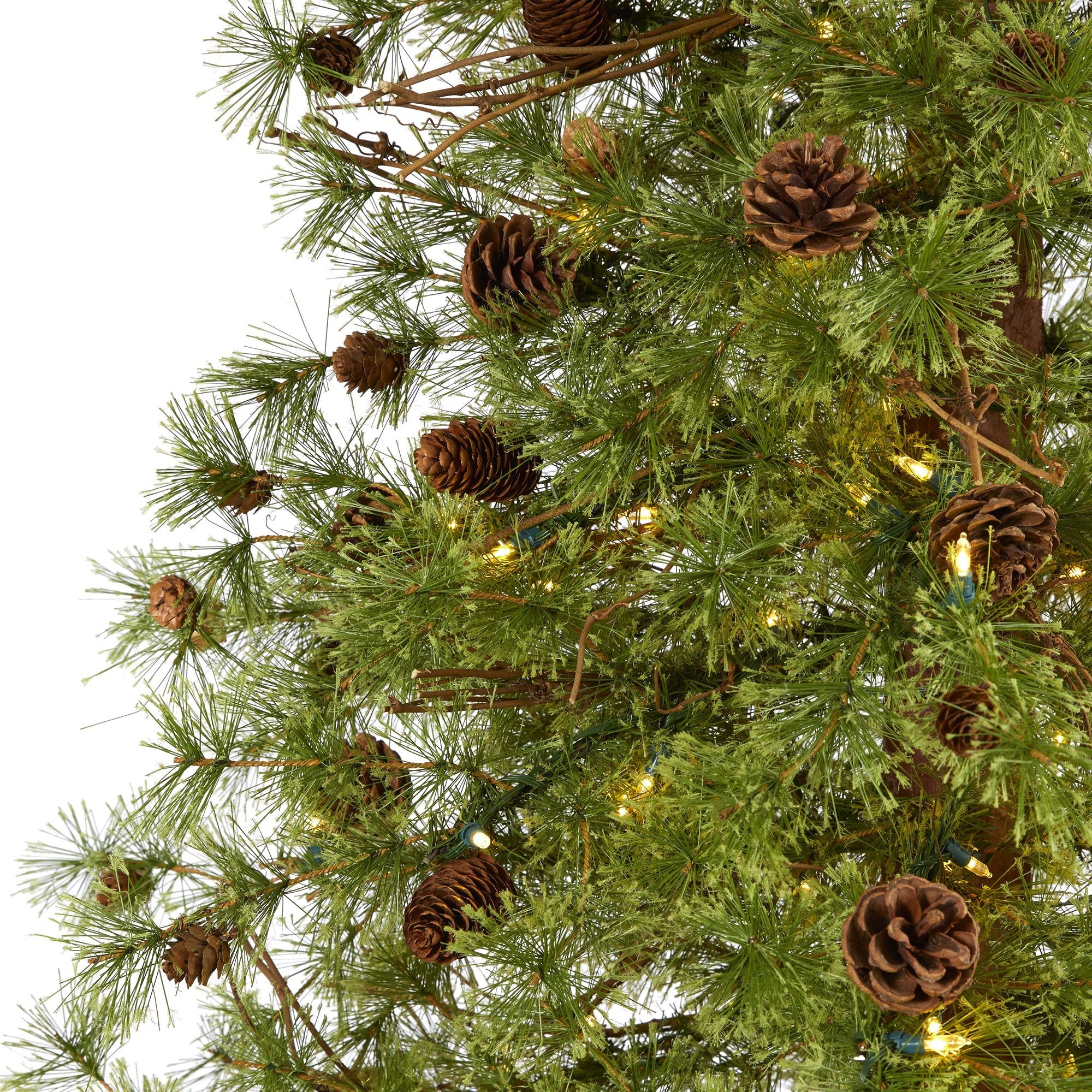 8' Wyoming Alpine Artificial Christmas Tree with 250 Clear (multifunction) LED Lights and Pine Cones on Natural Trunk - Image 3