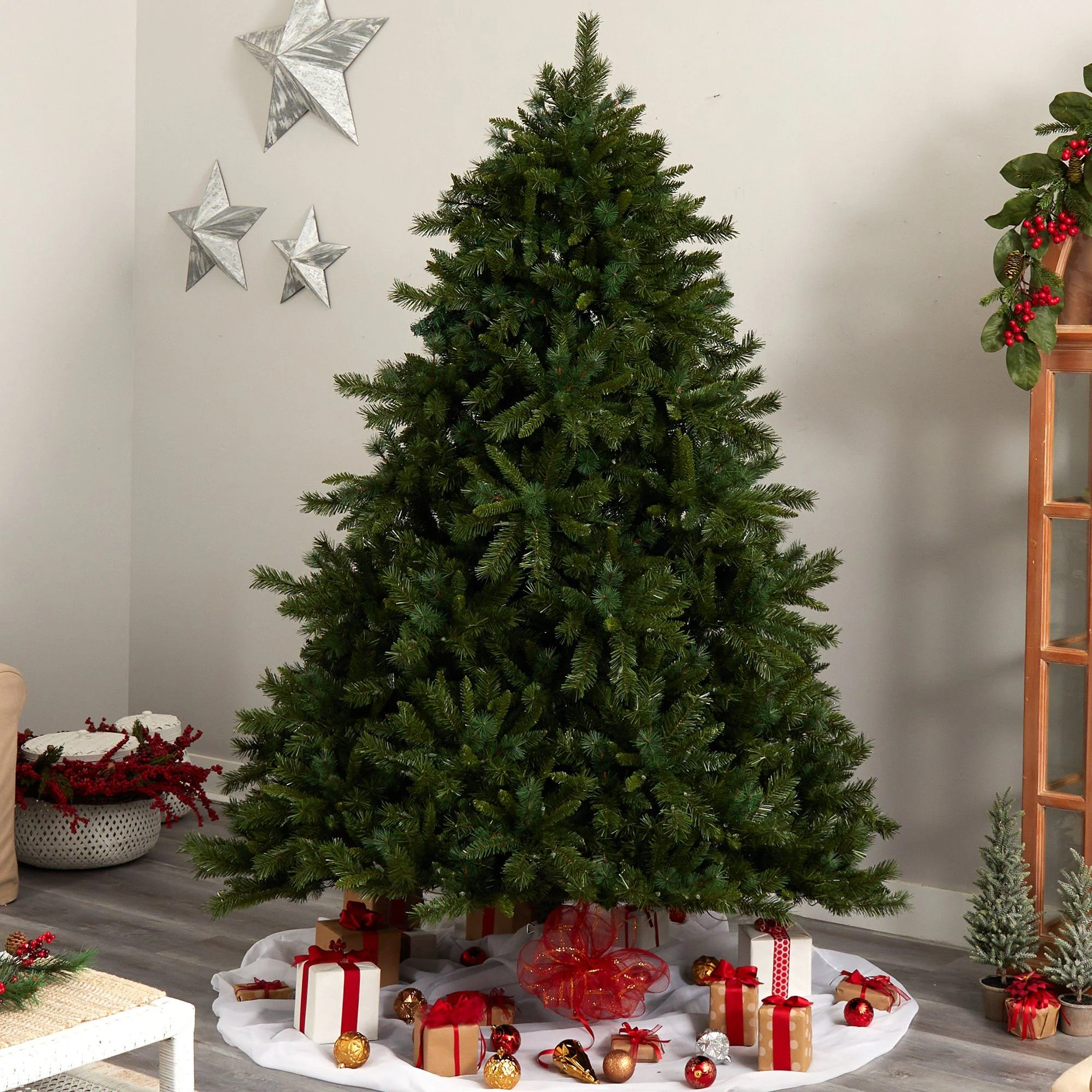 8’ Wyoming Mixed Pine Artificial Christmas Tree with 650 Clear Lights and 2302 Bendable Branches - Image 8