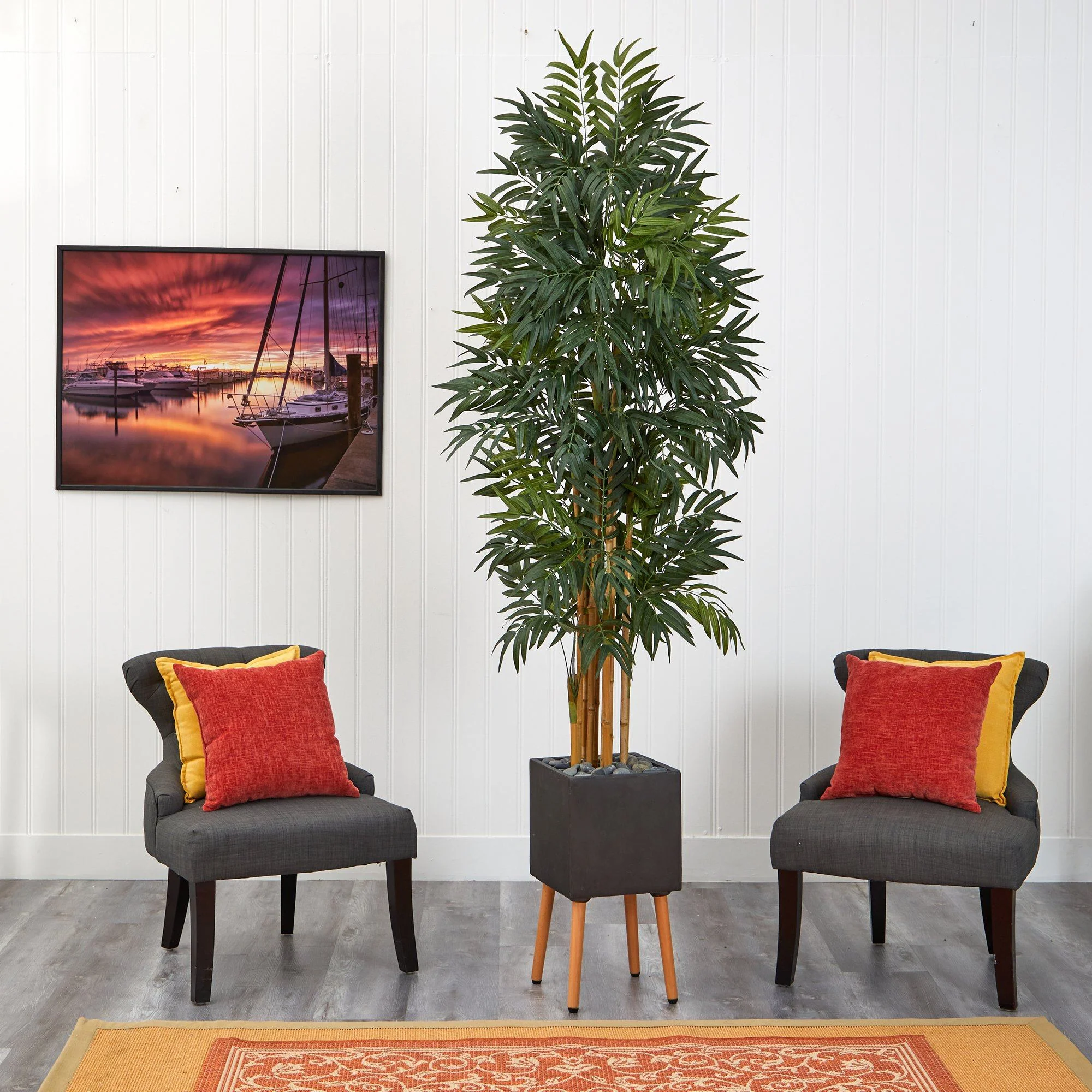 80” Phoenix Artificial Palm tree in Black Planter with Stand - Image 3