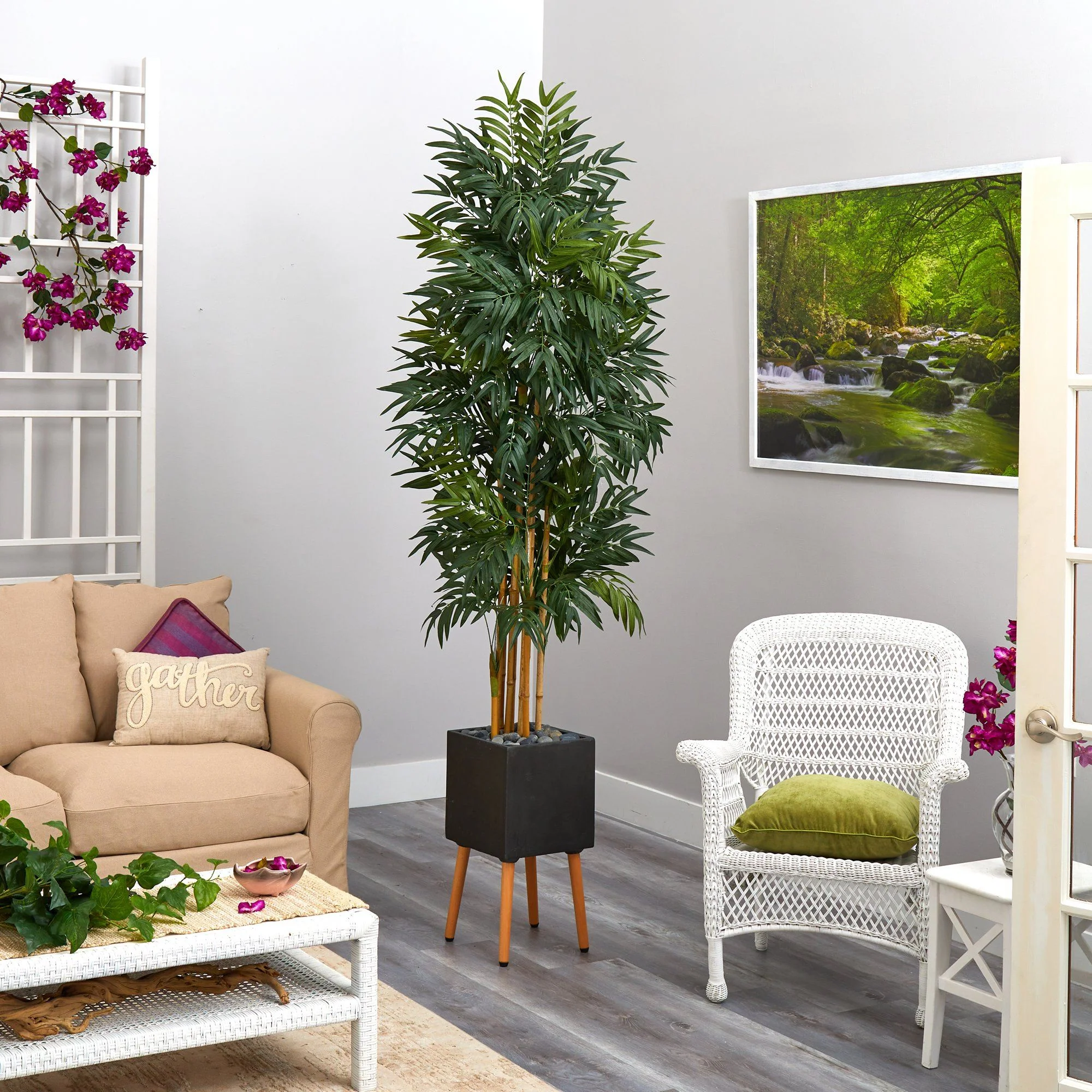 80” Phoenix Artificial Palm tree in Black Planter with Stand - Image 4