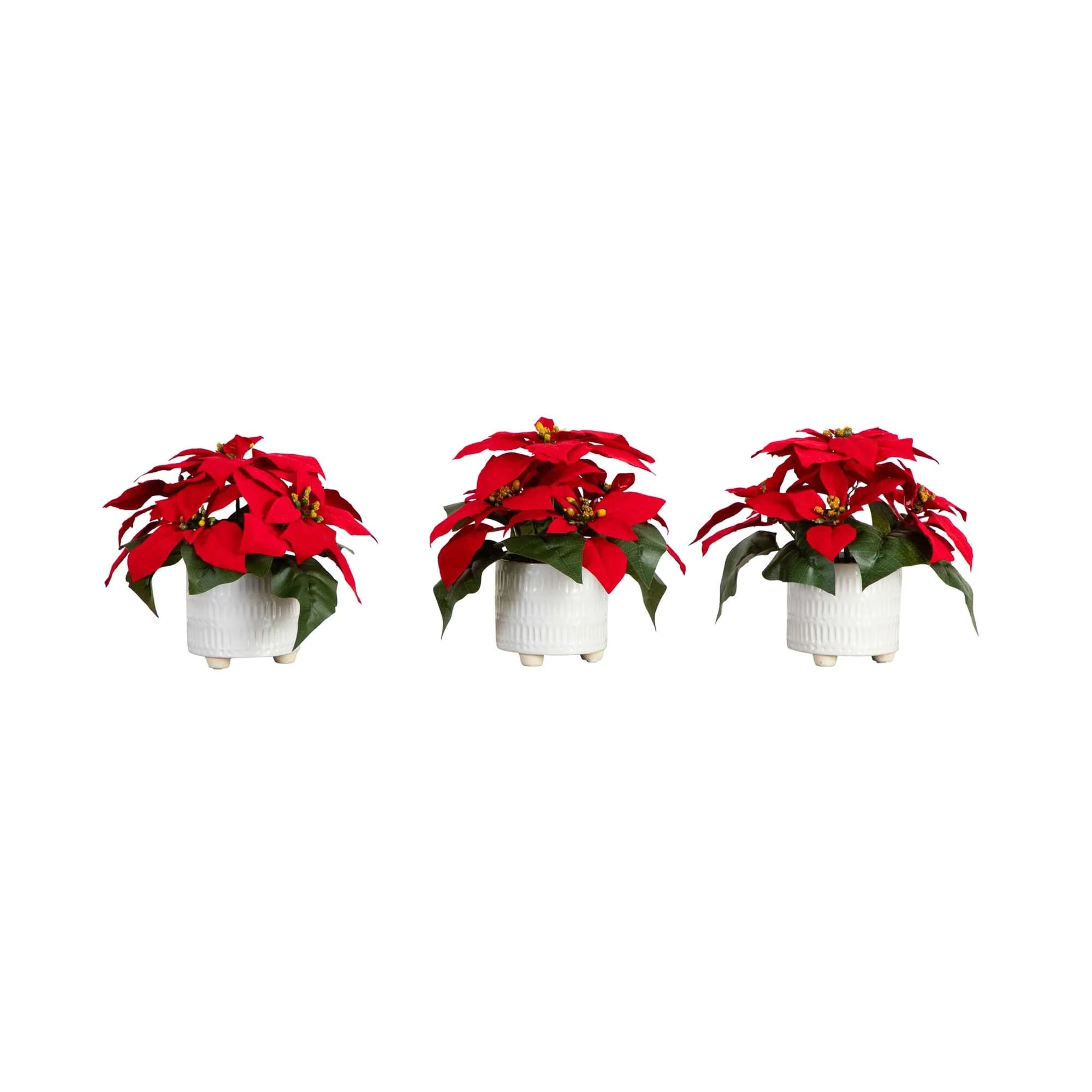9” Artificial Poinsettia Arrangements in White Ceramic Pots - Set of 3 - Image 5
