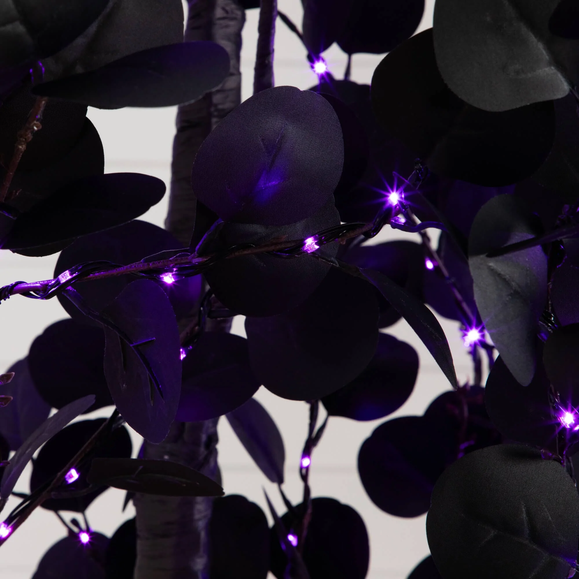 9' Pre-Lit Artificial Halloween Black Eucalyptus Tree with 700 Orange & Purple LED Lights - Image 2