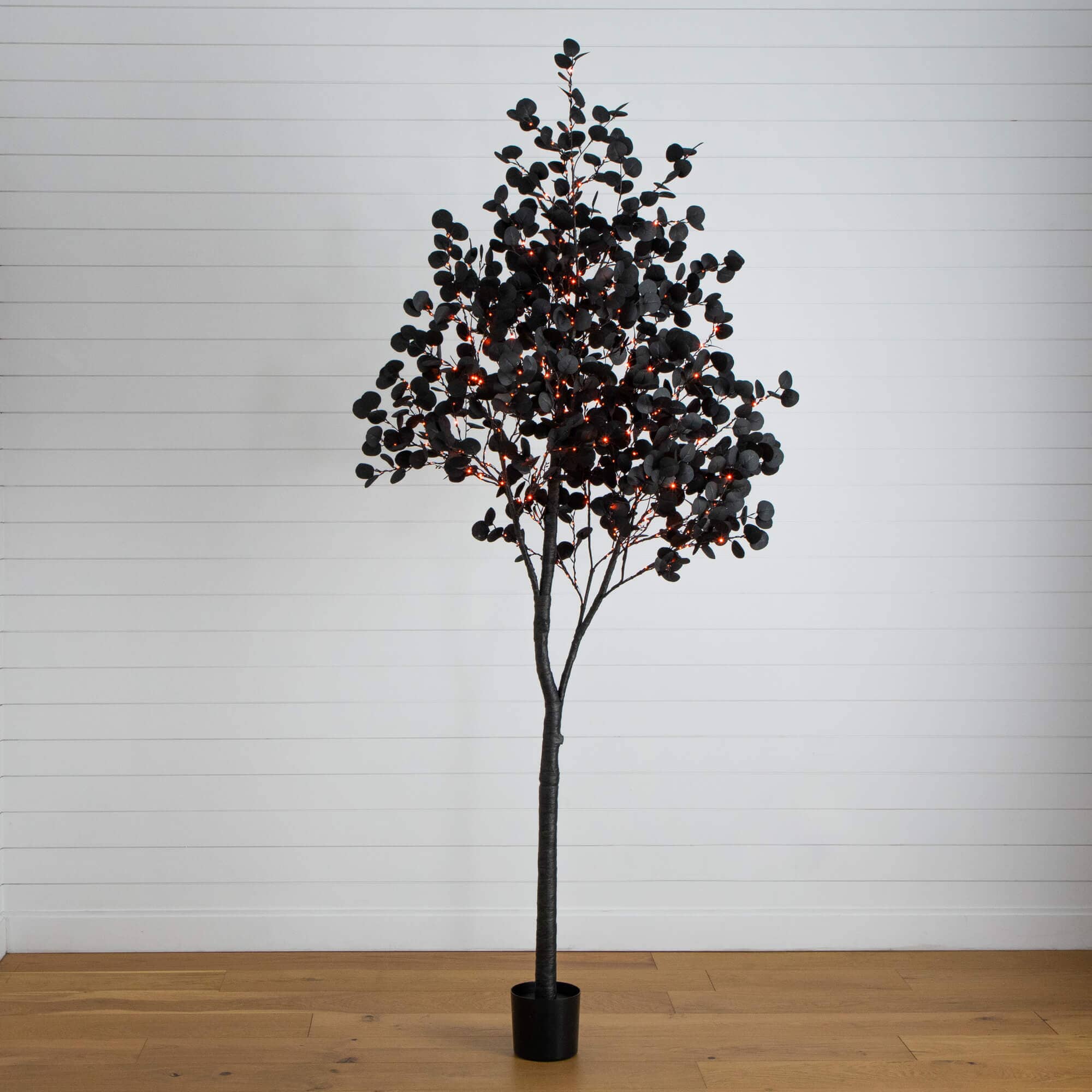 9' Pre-Lit Artificial Halloween Black Eucalyptus Tree with 700 Orange & Purple LED Lights - Image 5