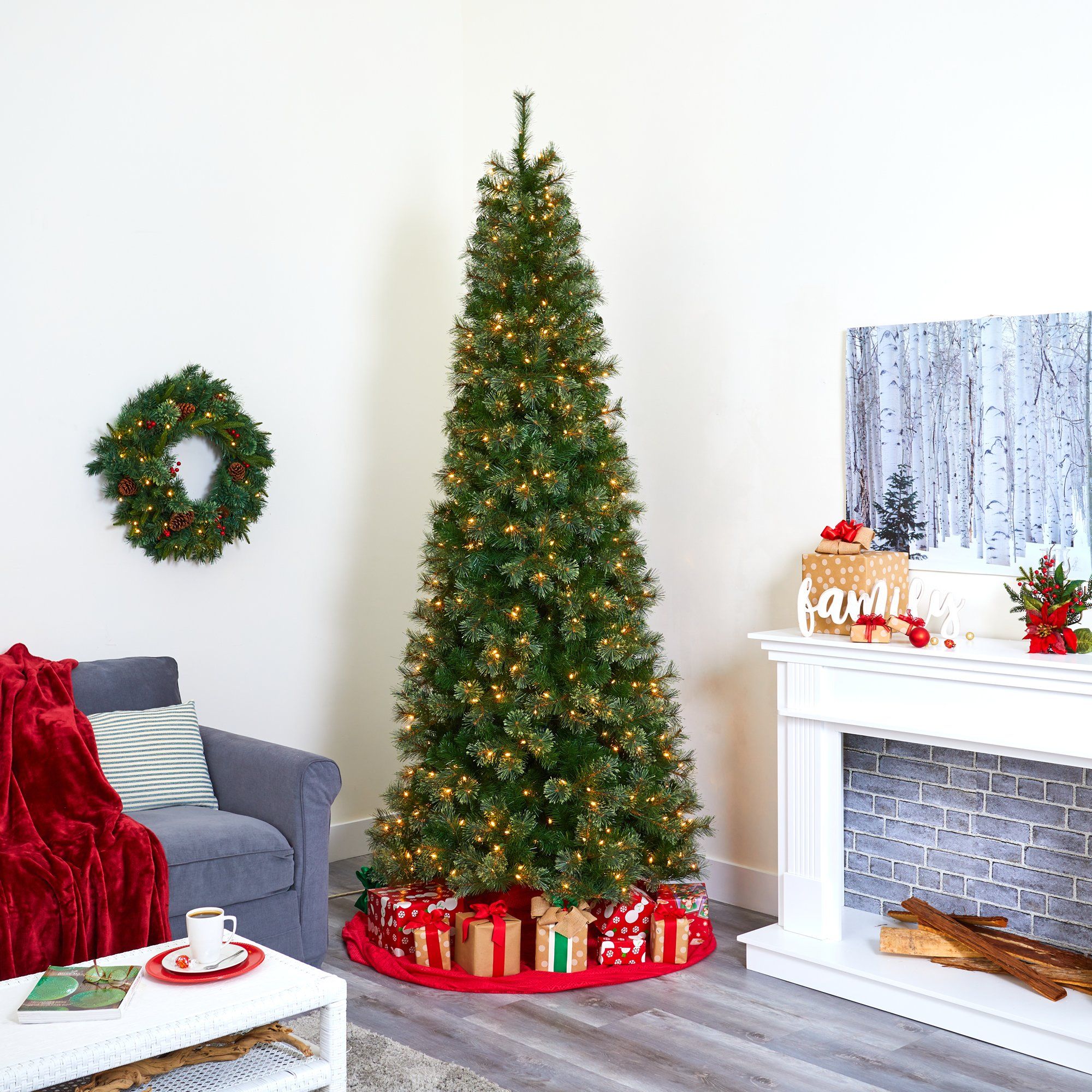 9' Cashmere Slim Artificial Christmas Tree with 550 Warm White Lights and 1308 Bendable Branches - Image 10