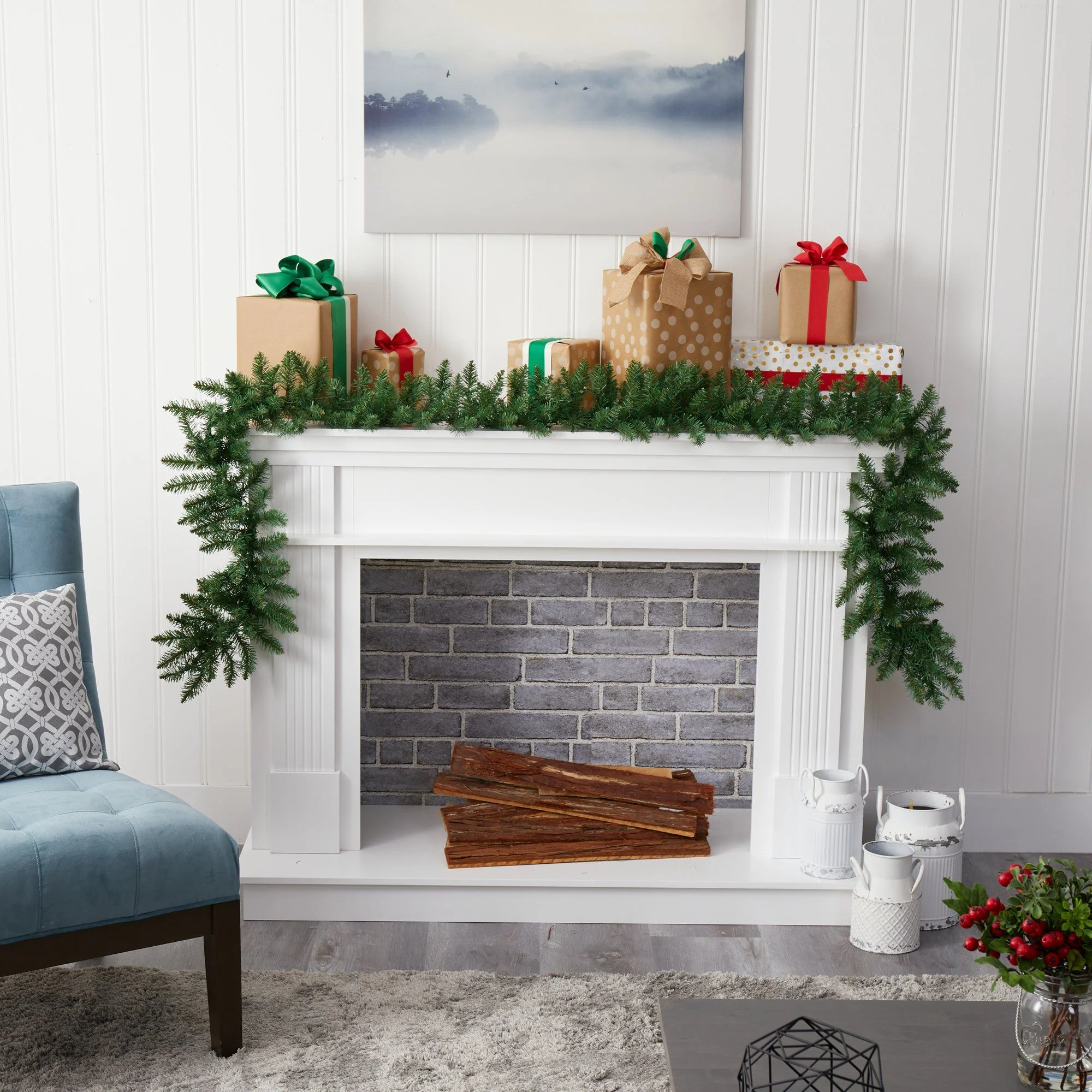 9’ Christmas Pine Artificial Garland with 50 Warm White LEDs Lights - Image 6