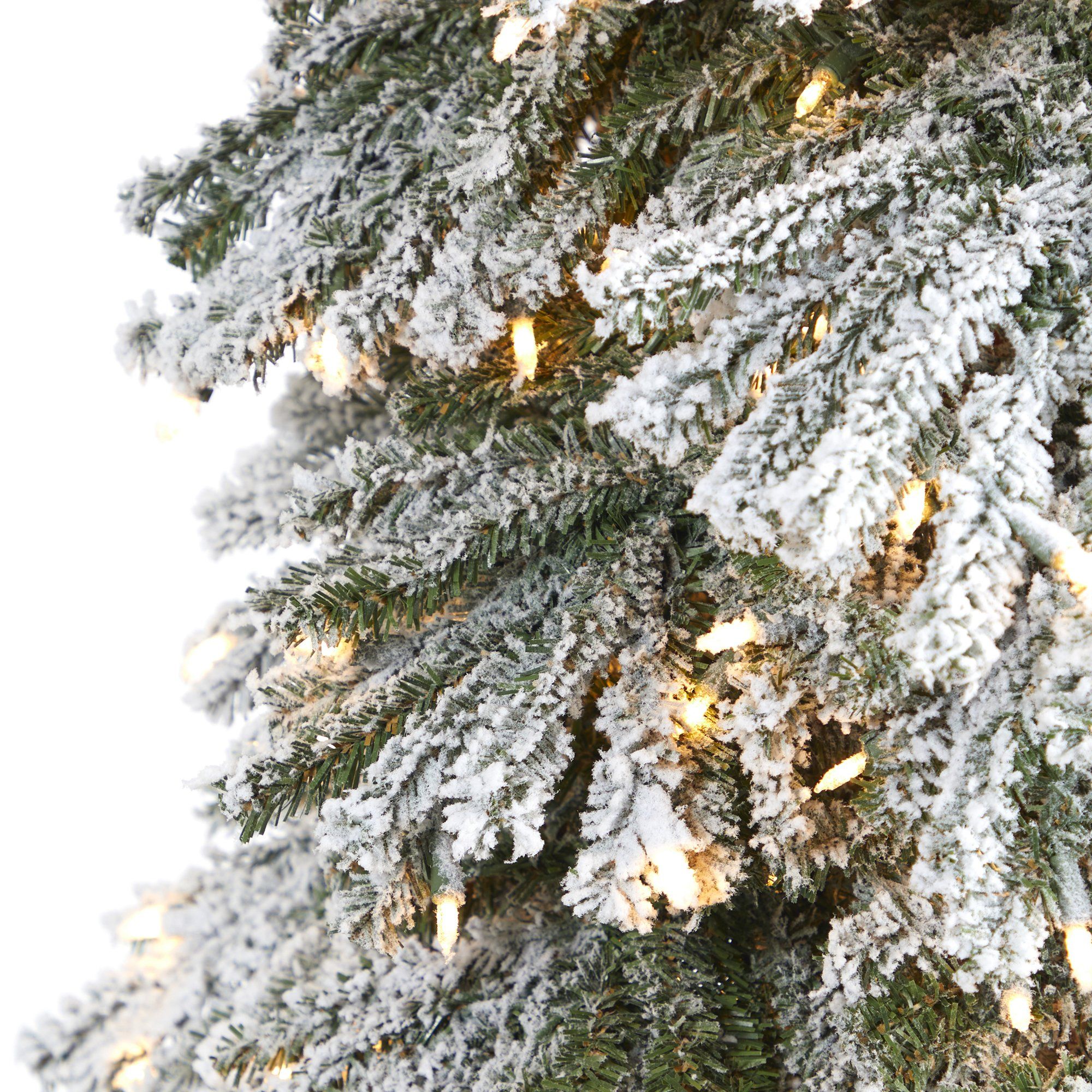 9’ Flocked Grand Alpine Artificial Christmas Tree with 600 Lights and 1183 Branches on Natural Trunk - Image 6