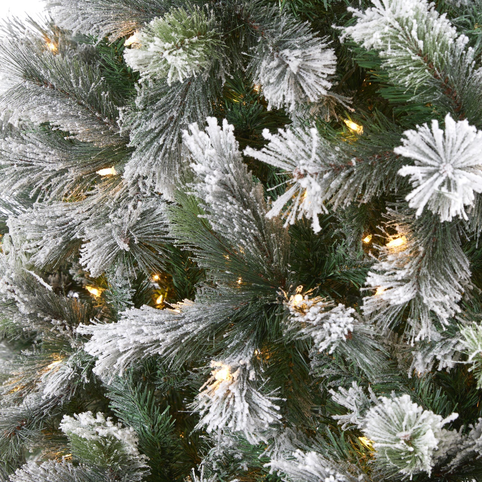 9’ Flocked Oregon Pine Artificial Christmas Tree with 600 Clear Lights and 1580 Bendable Branches - Image 3