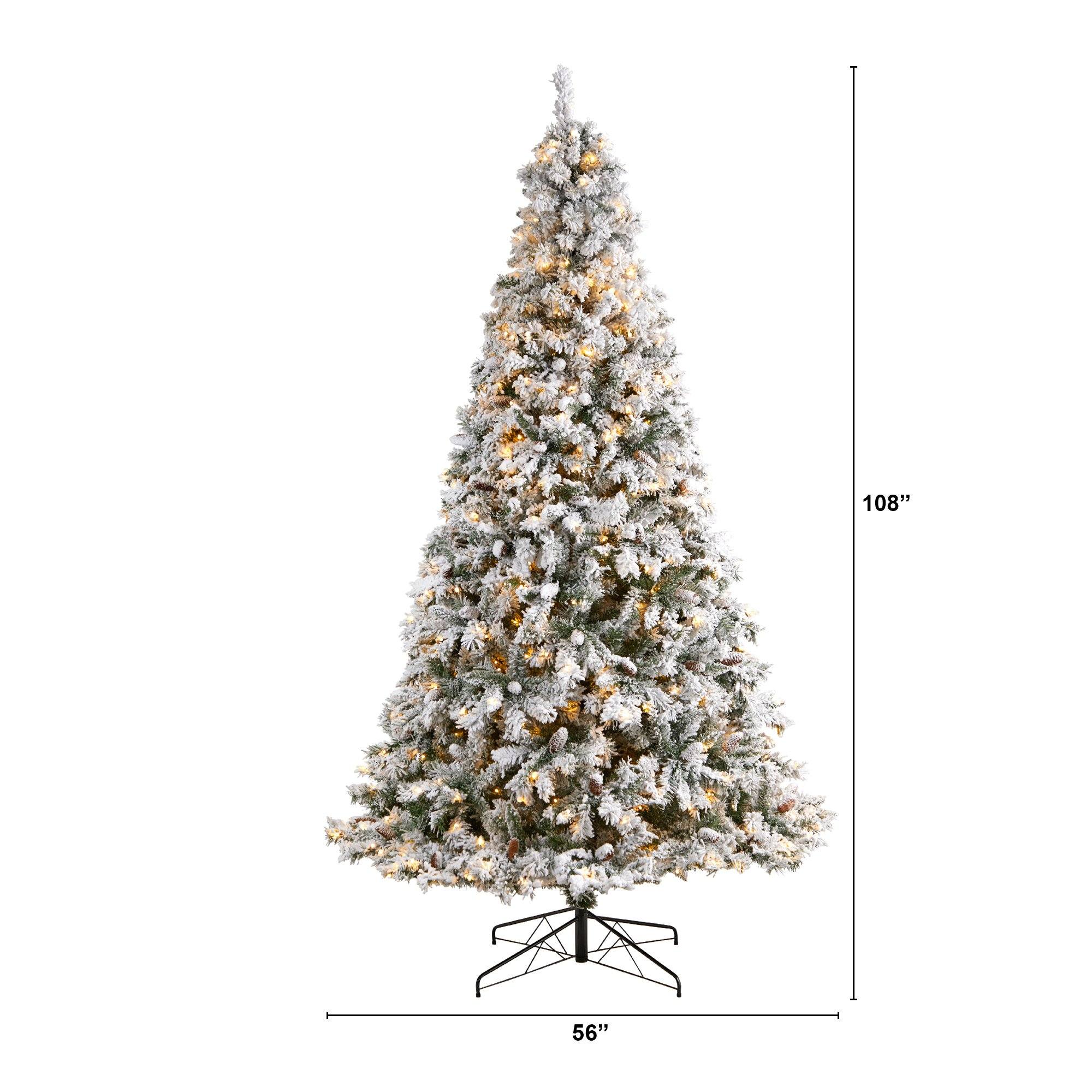 9' Flocked White River Mountain Pine Christmas Tree with Pinecones and 650 Clear LED Lights - Image 2
