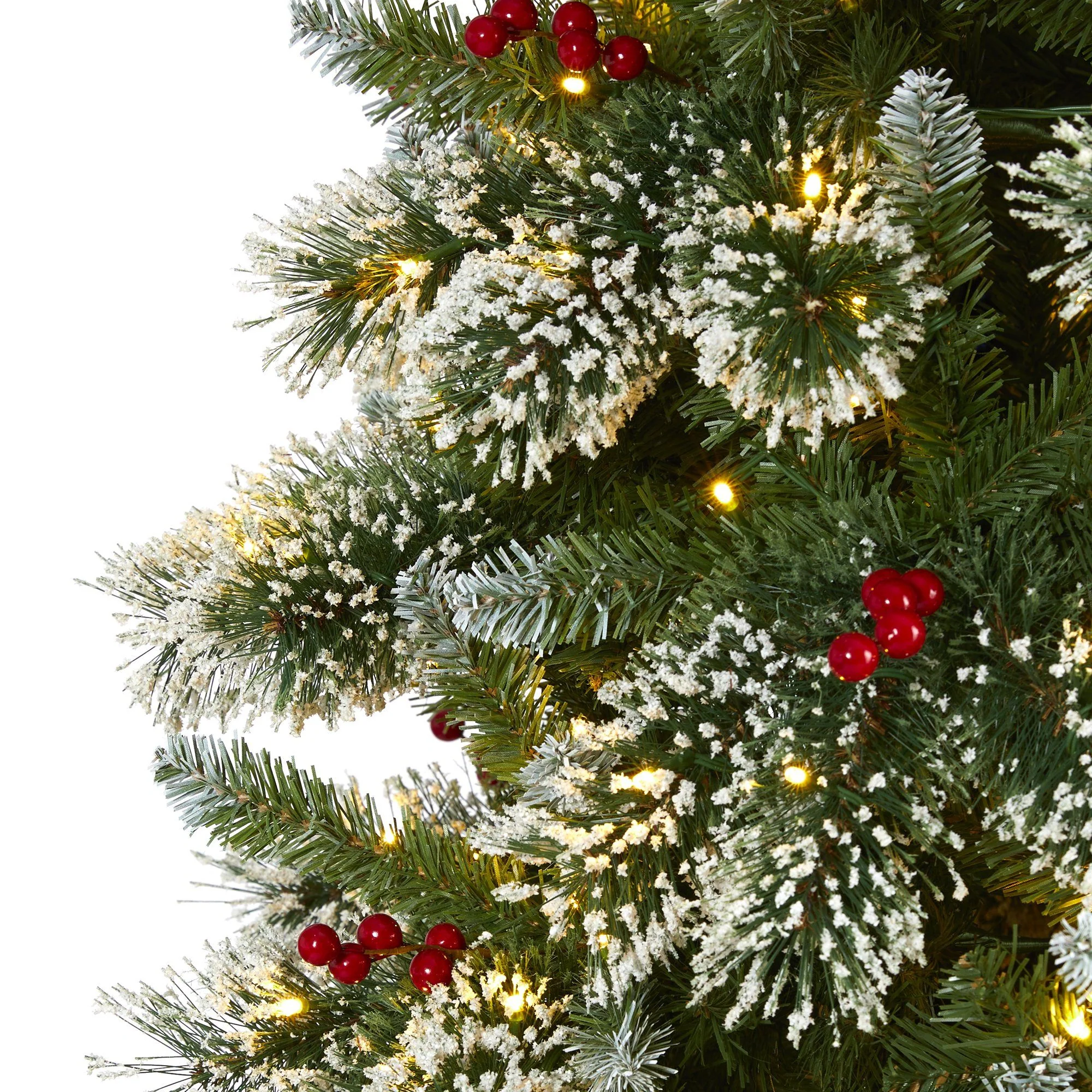 9’ Frosted Swiss Pine Artificial Christmas Tree with 700 Clear LED Lights and Berries - Image 3