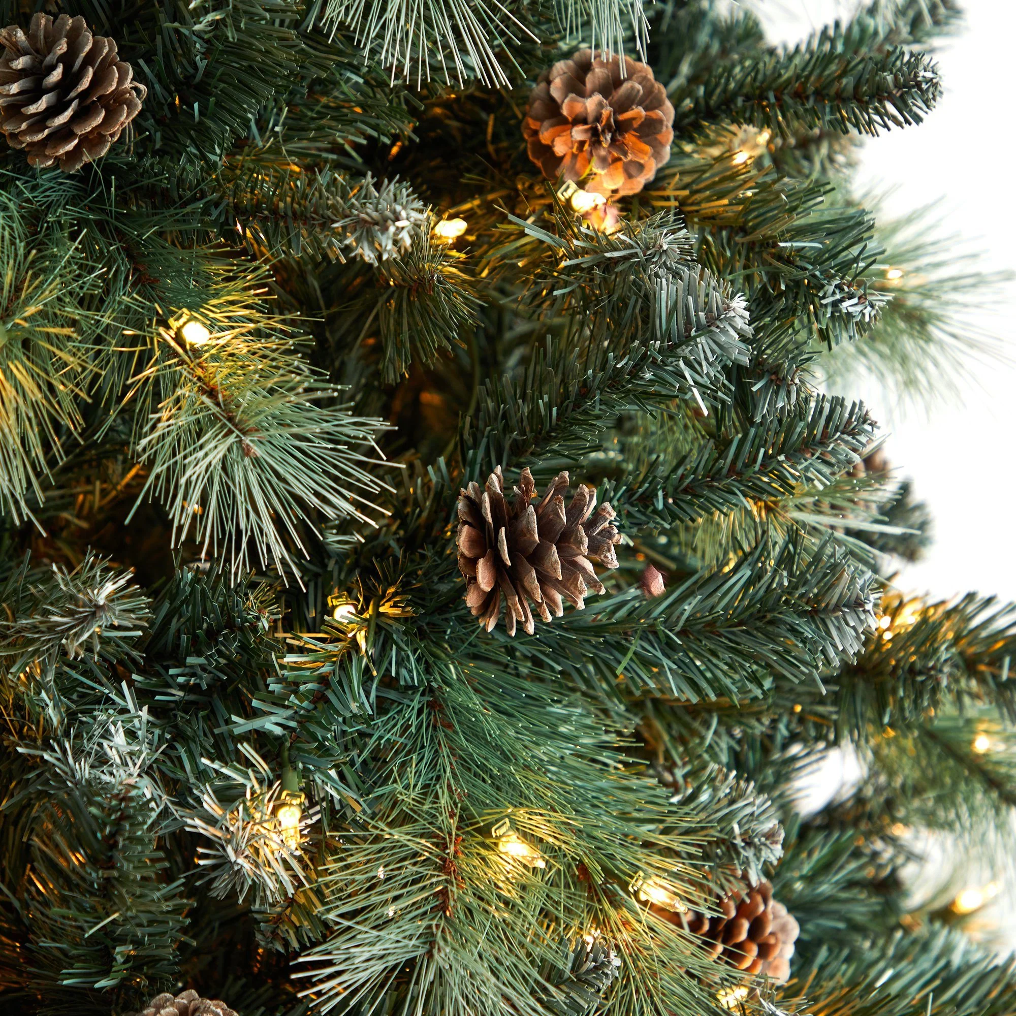 9' Frosted Tip British Columbia Mountain Pine Artificial Christmas Tree with 400 Clear Lights, Pine Cones and 882 Bendable Branches - Image 4