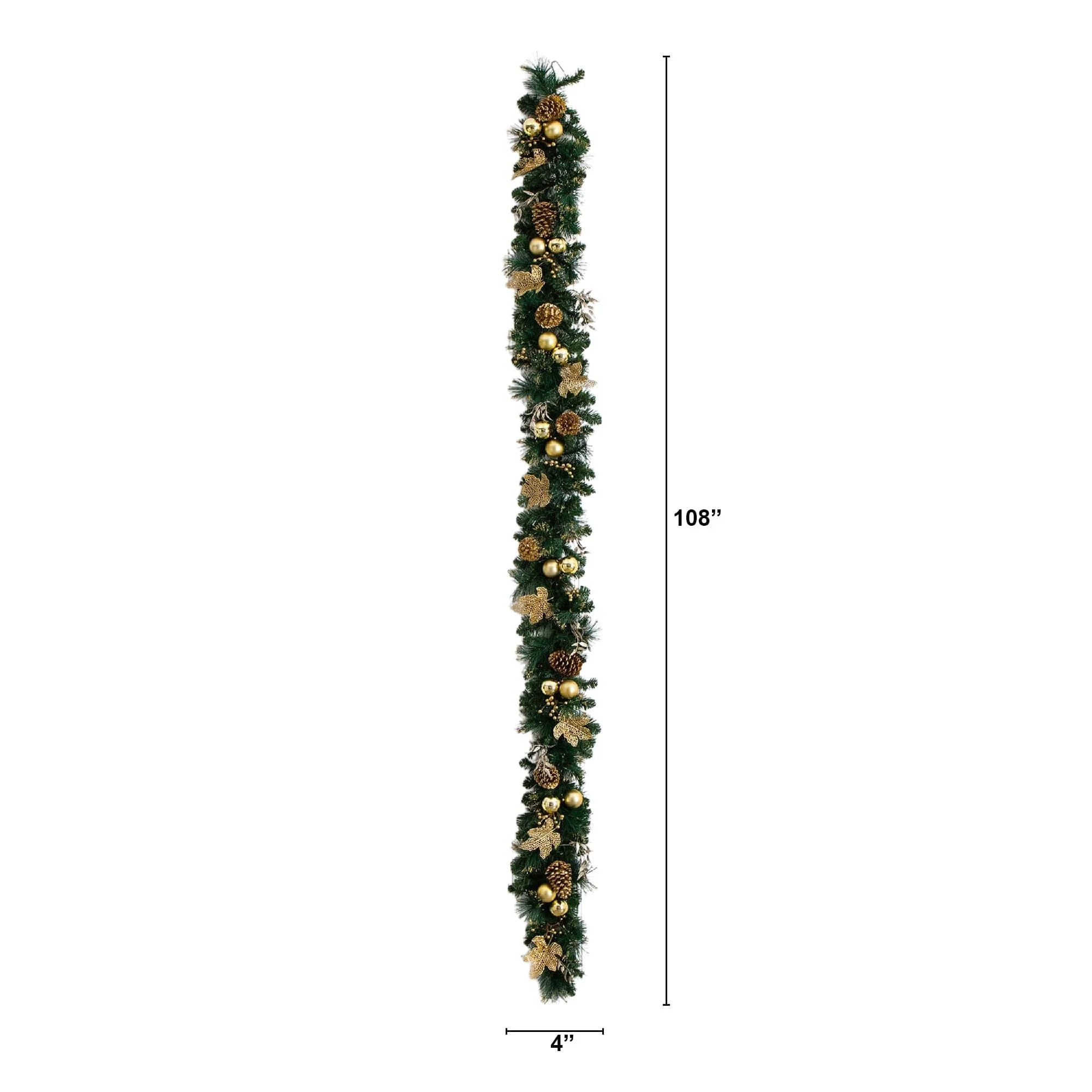 9' Pre-Lit Artificial Golden Frosted Christmas Garland with 50 Warm White LED Lights Pinecones, Berries and Ornaments - Image 7