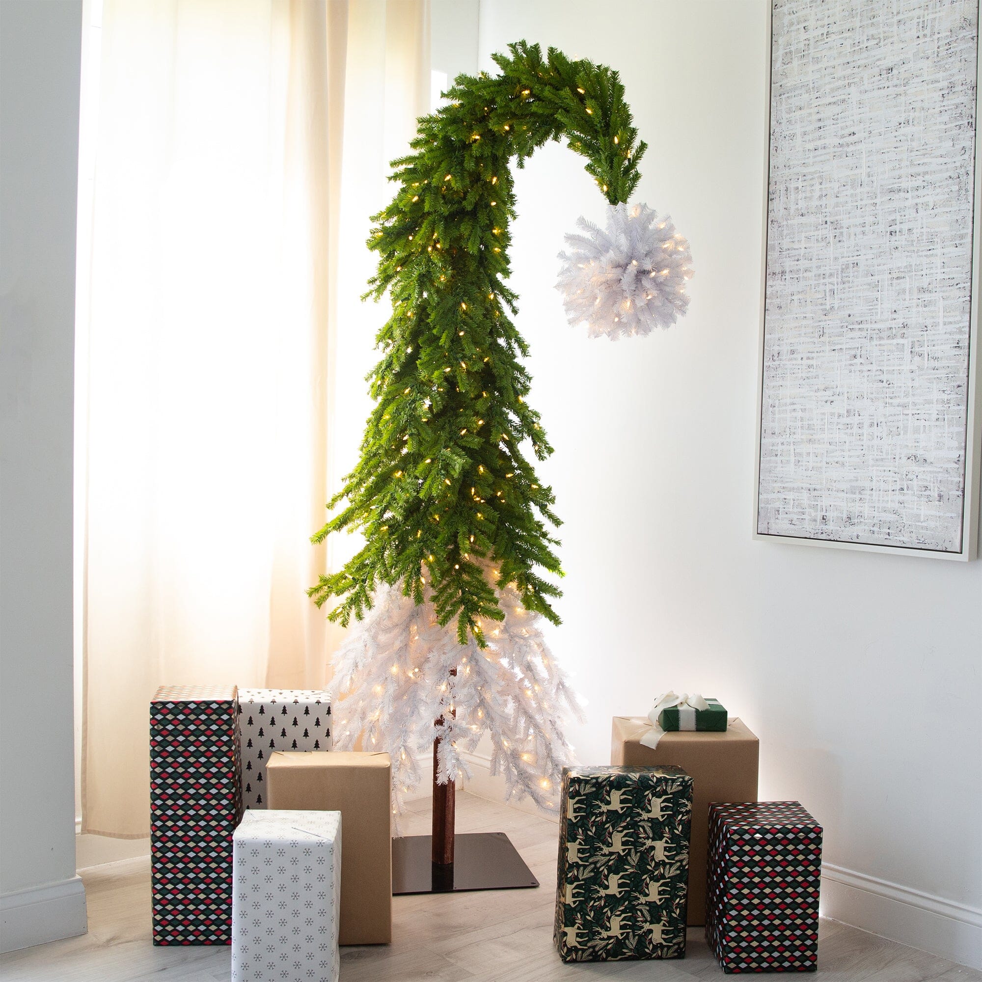 9’ Holiday Green Santa’s Hat Christmas Tree with 600 LED lights and 1992 Bendable Branches - Image 3