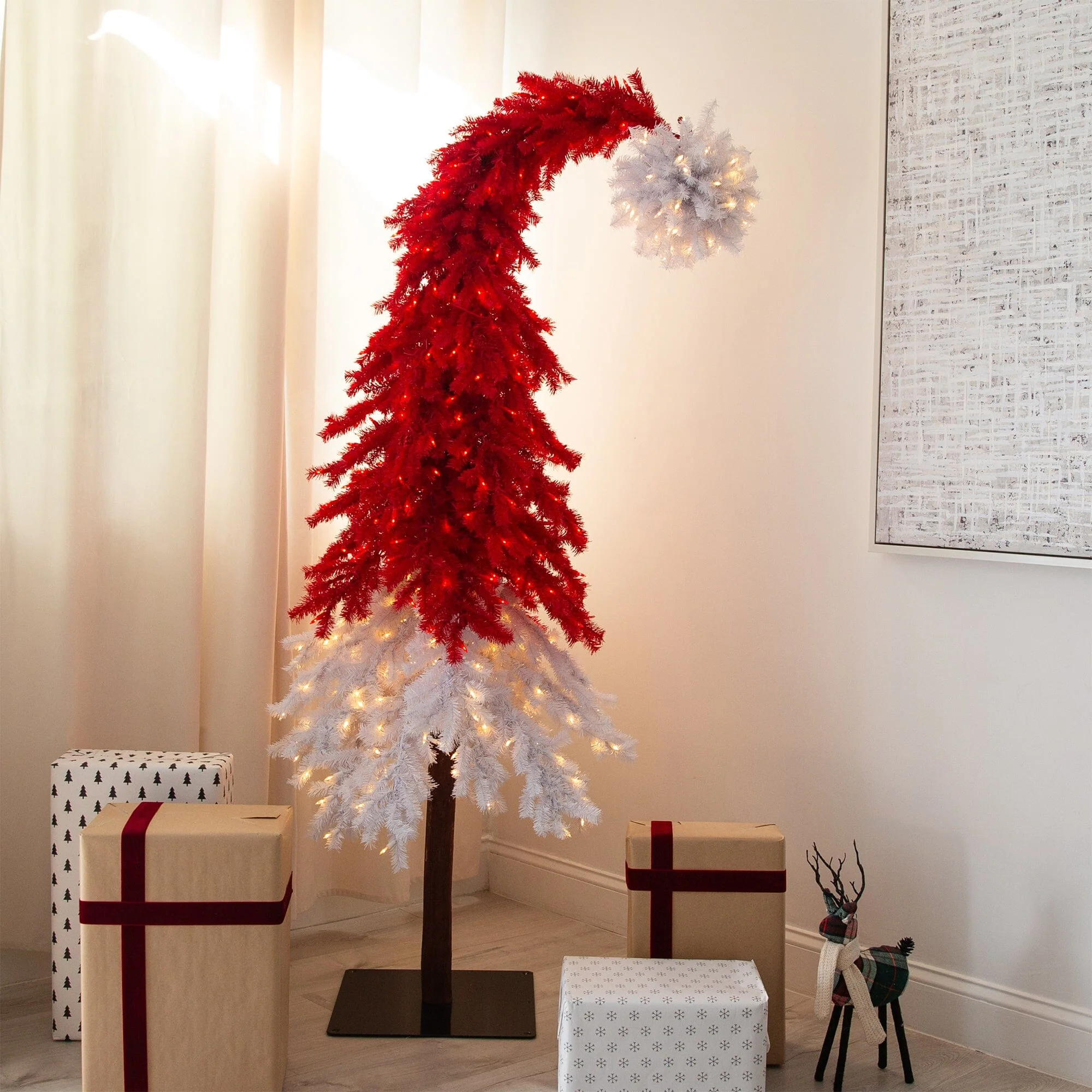 9’ Holiday Red Santa’s Hat Christmas Tree with 500 LED lights and 1272 Bendable Branches - Image 3