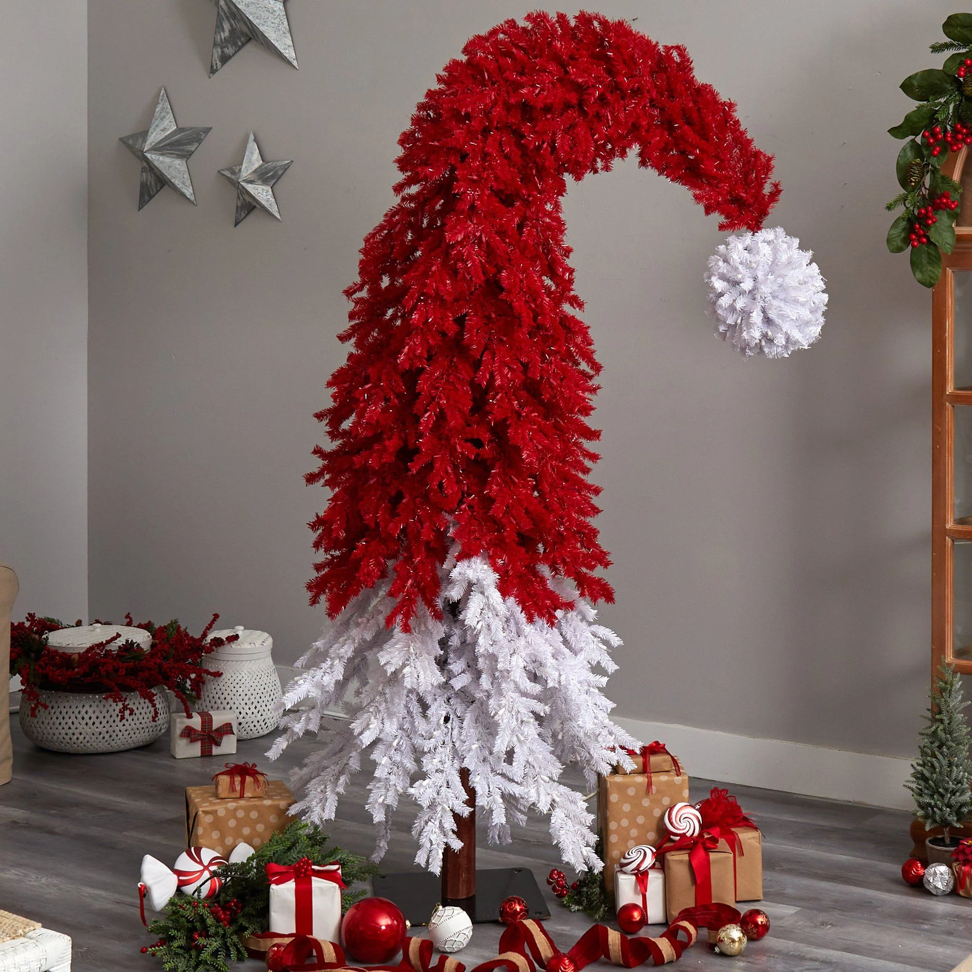 9’ Holiday Red Santa’s Hat Christmas Tree with 600 LED lights and 1992 Bendable Branches - Image 8