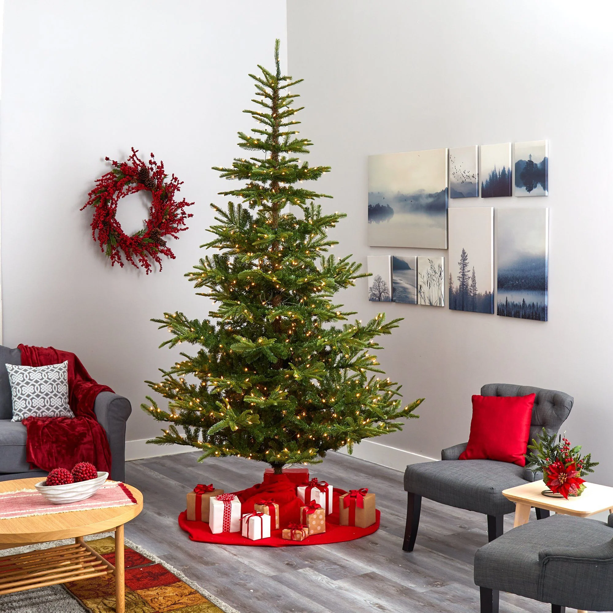 9’ Layered Washington Spruce Artificial Christmas Tree with 750 Clear LED Lights and 2055 Bendable Branches - Image 6