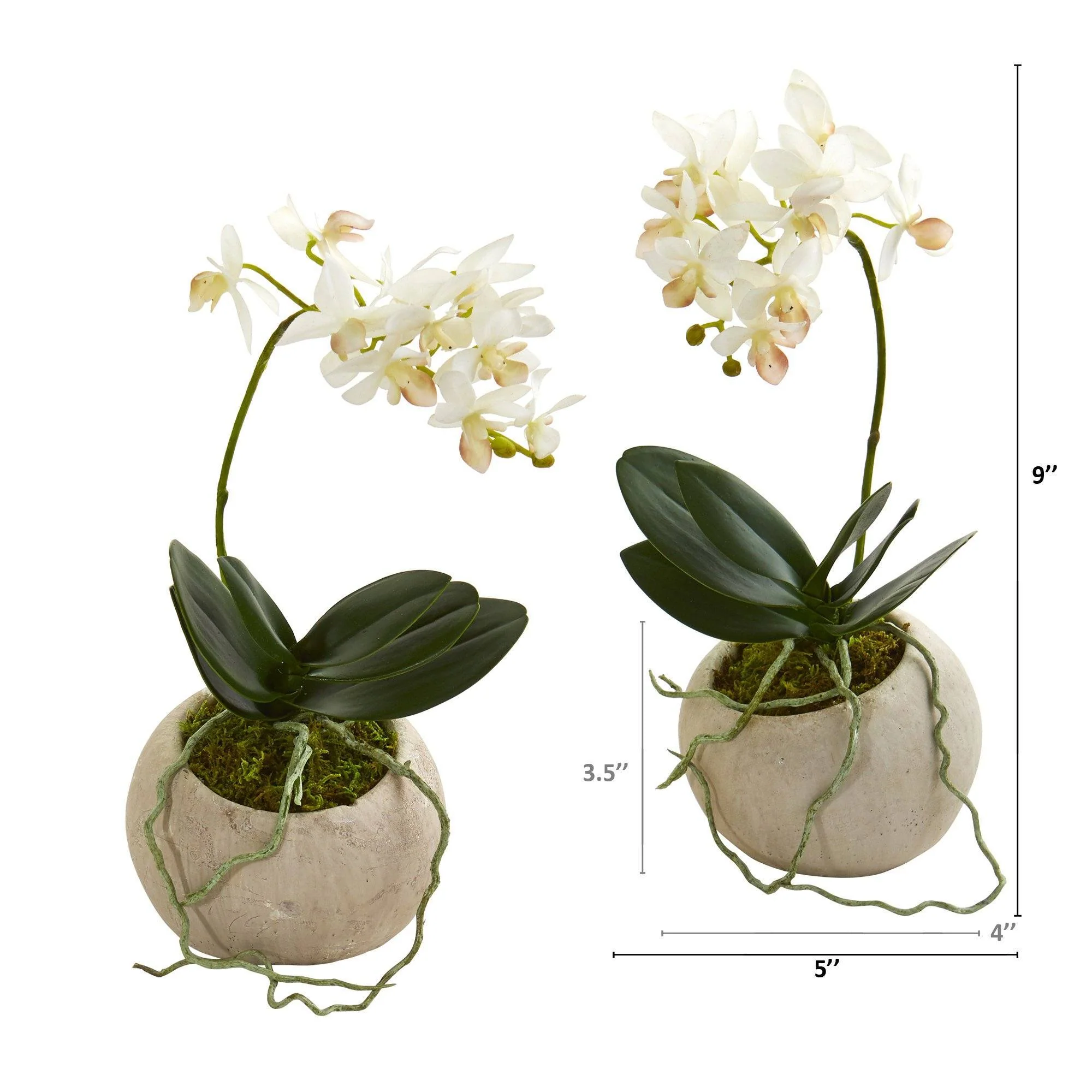 9” Mini Orchid Phalaenopsis Artificial Arrangement in Stone Vase (Set of 2) - Image 2