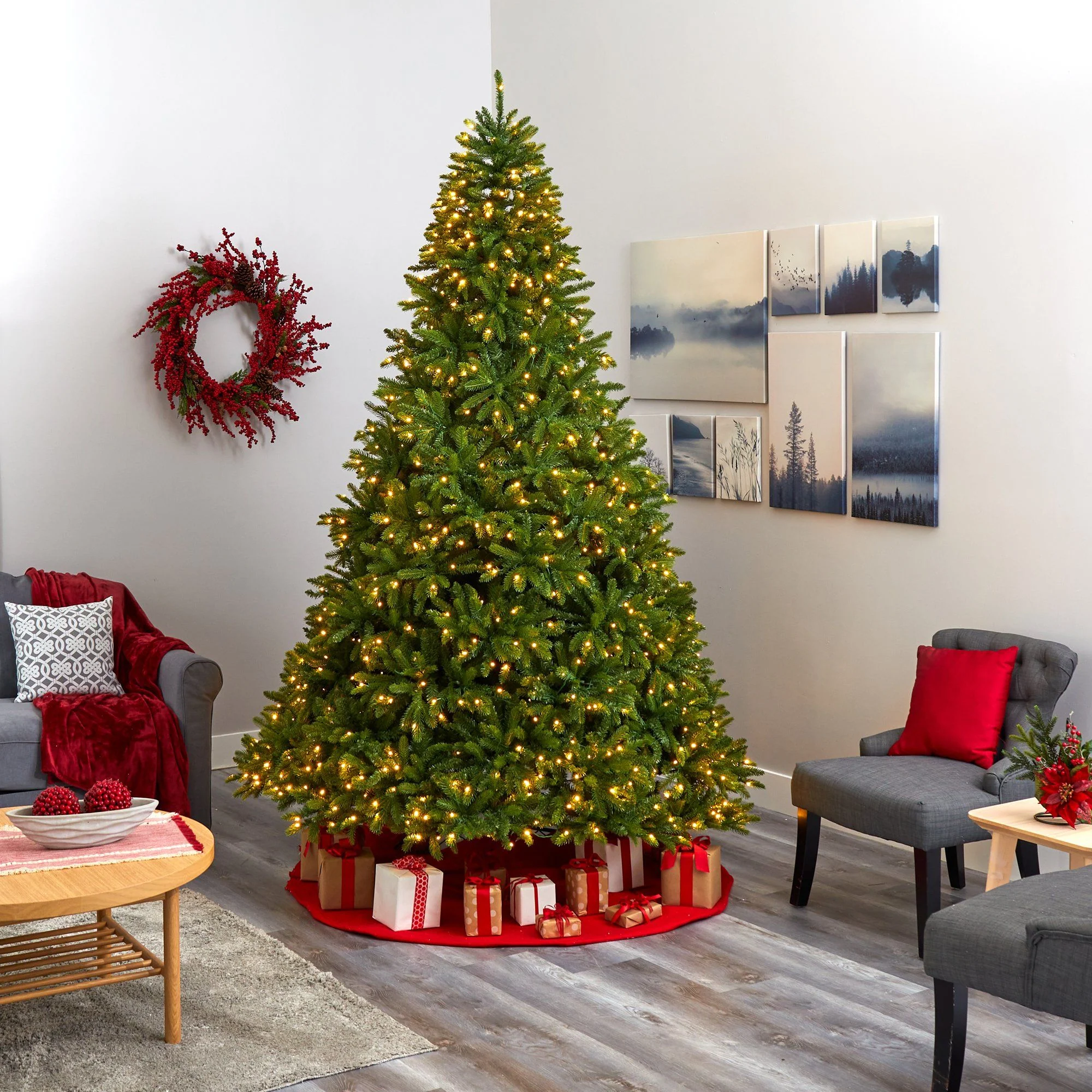 9’ Sierra Spruce “Natural Look” Artificial Christmas Tree with 1000 Clear LED Lights and 4443 Tips - Image 6