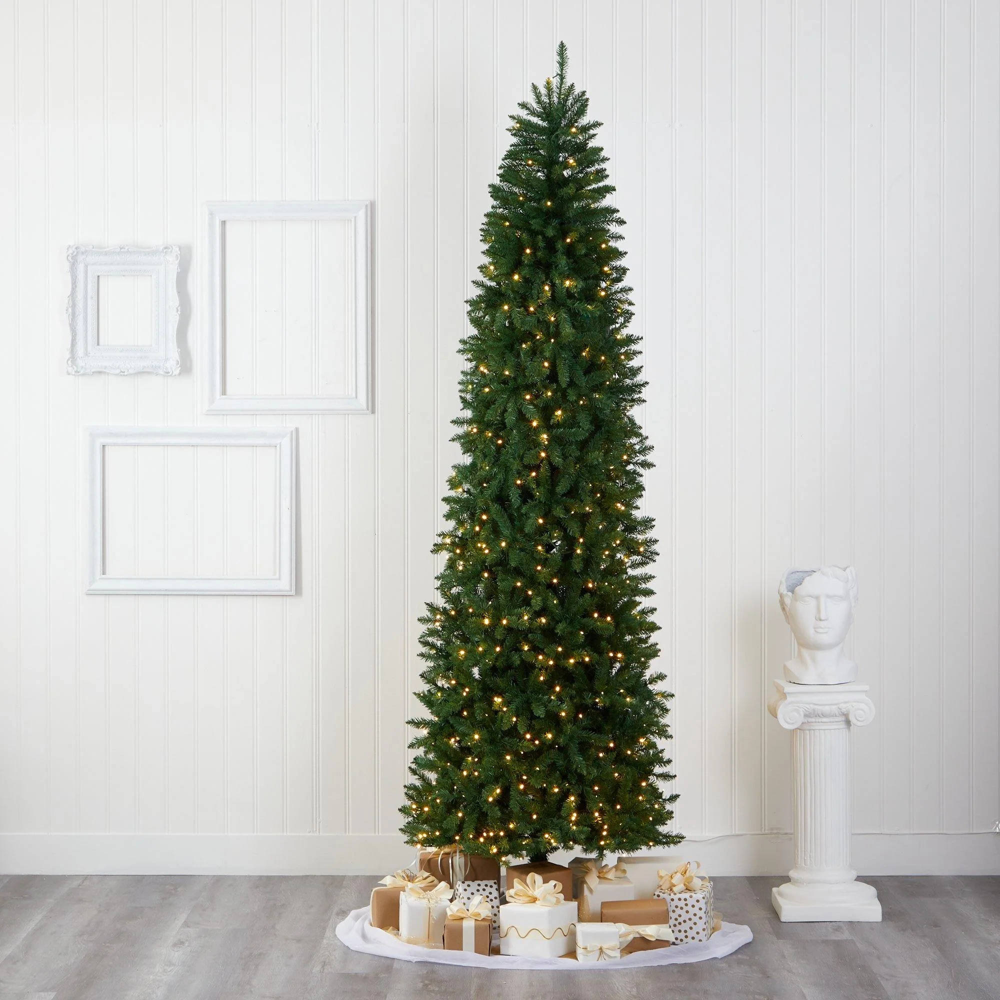 9’ Slim Green Mountain Pine Artificial Christmas Tree with 600 Clear LED Lights - Image 7