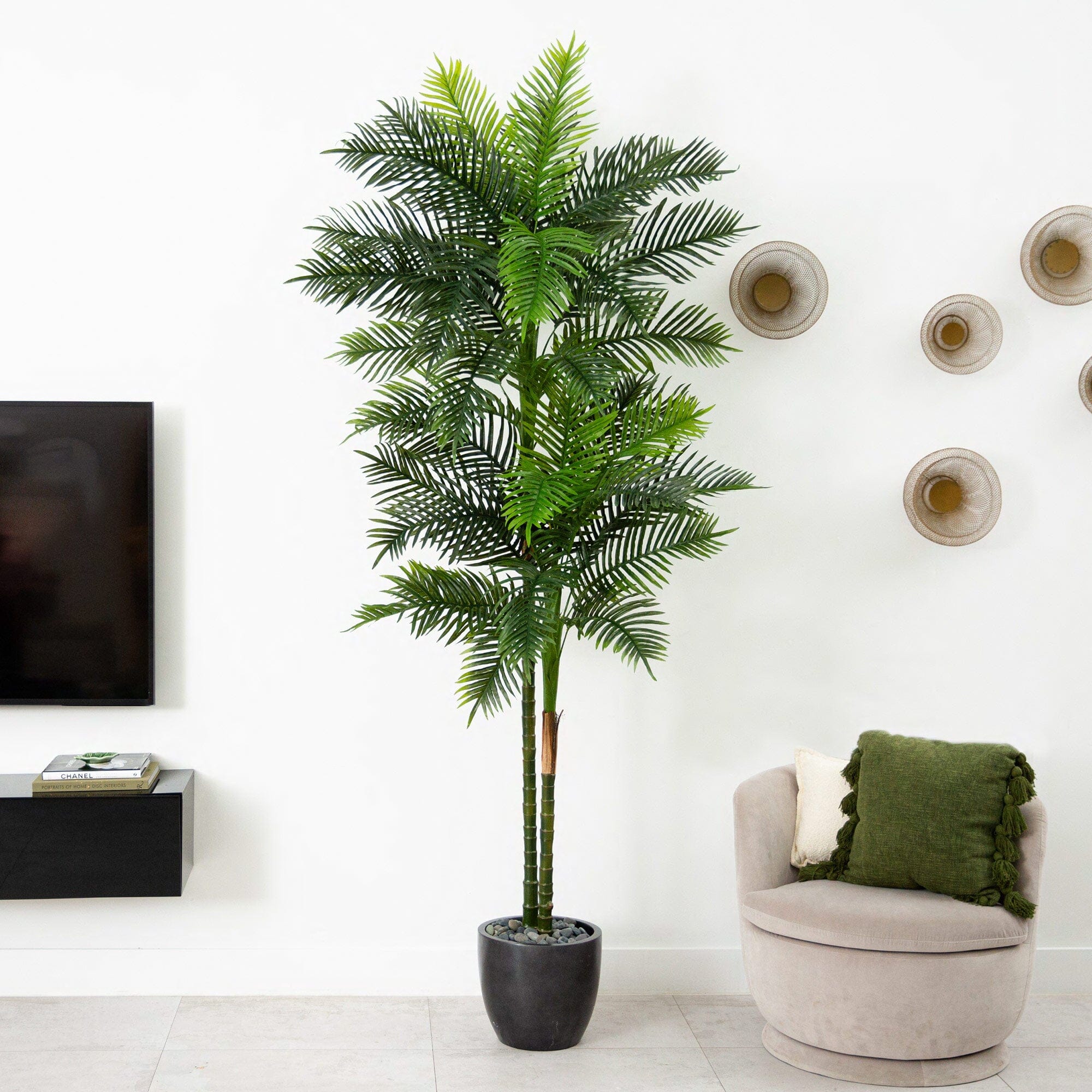 9’ UV Resistant Artificial Double Robellini Palm Tree (Indoor/Outdoor) - Image 3