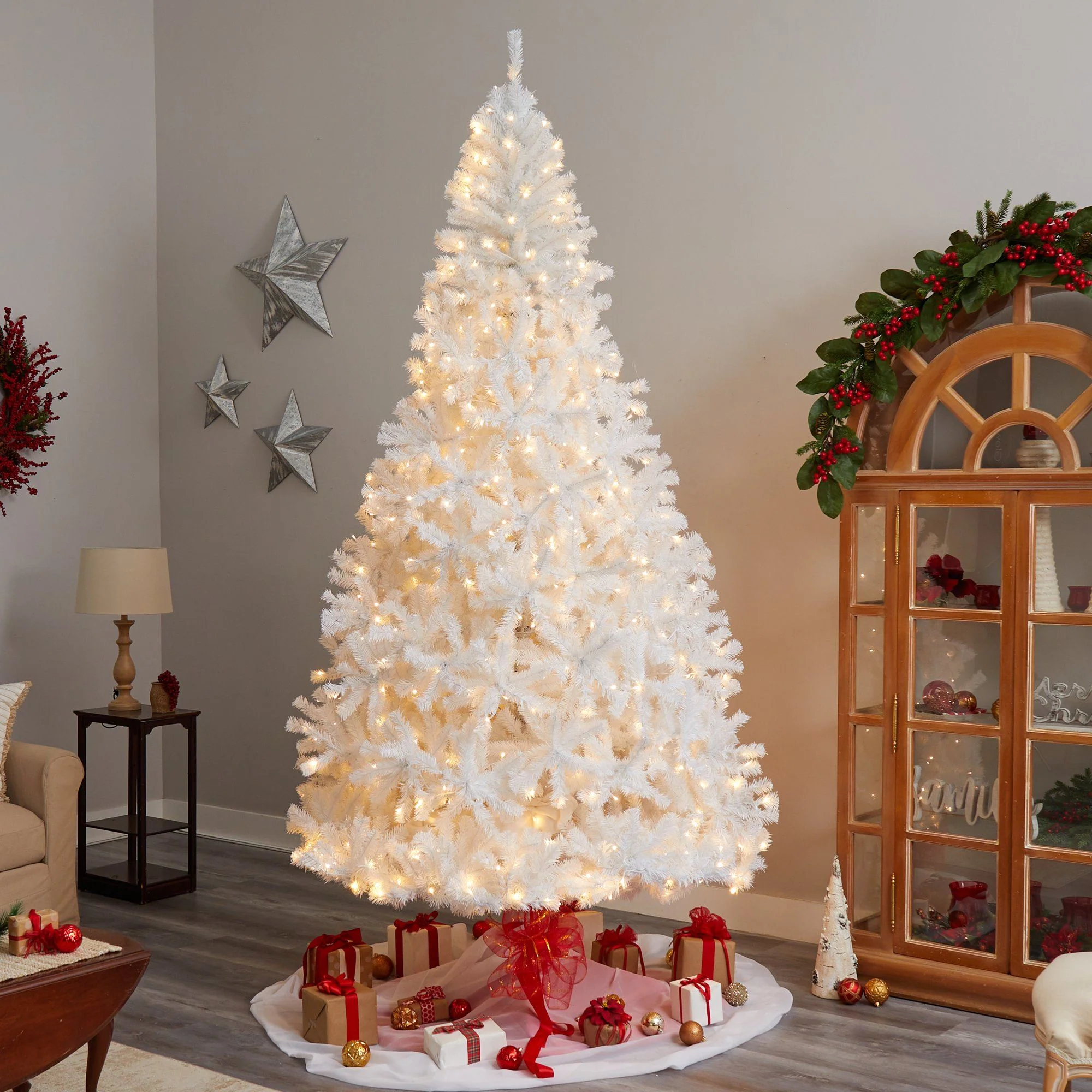 9' White Artificial Christmas Tree with 1860 Bendable Branches and 650 LED Lights - Image 7