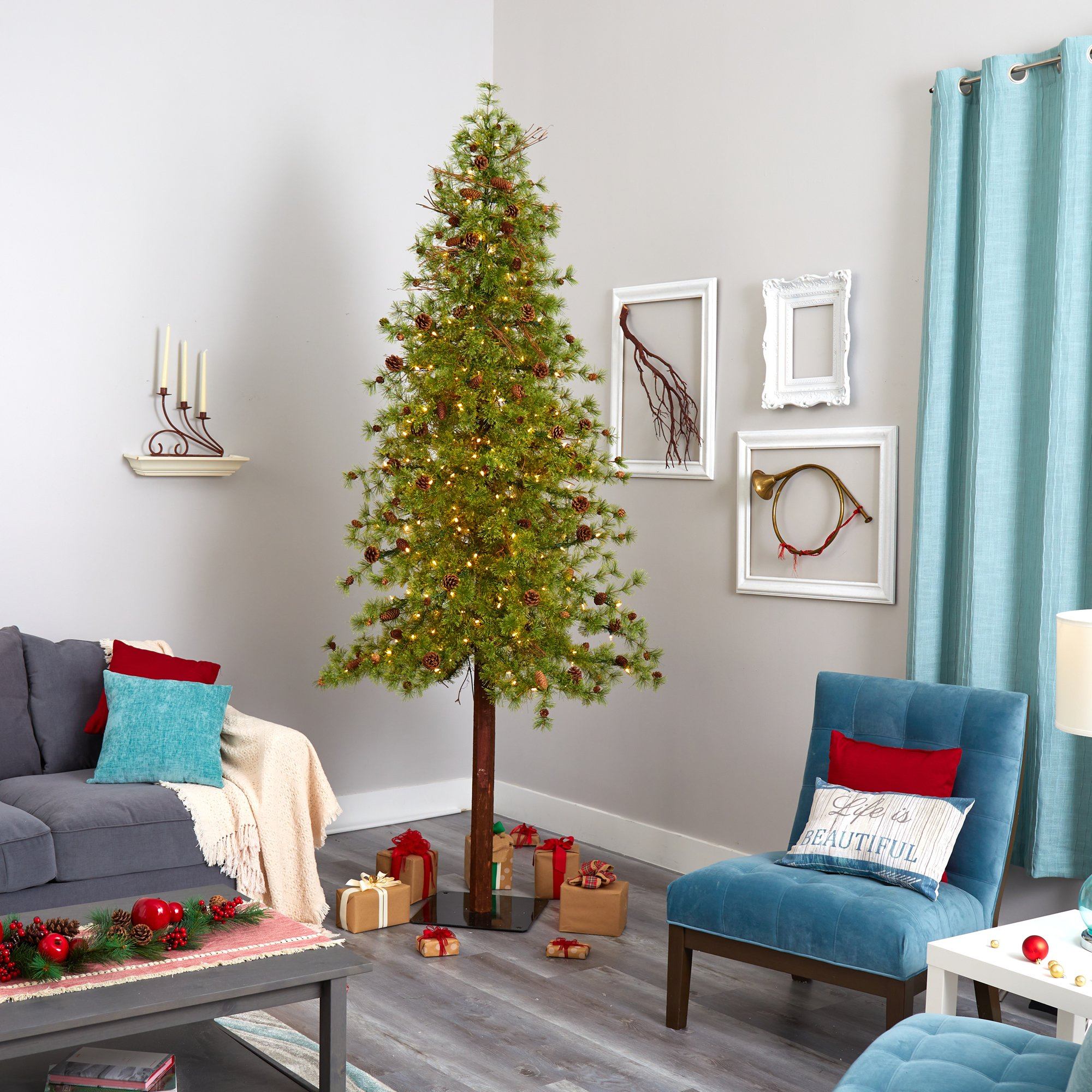 9' Wyoming Alpine Artificial Christmas Tree with 300 Clear (multifunction) LED Lights and Pine Cones on Natural Trunk - Image 8