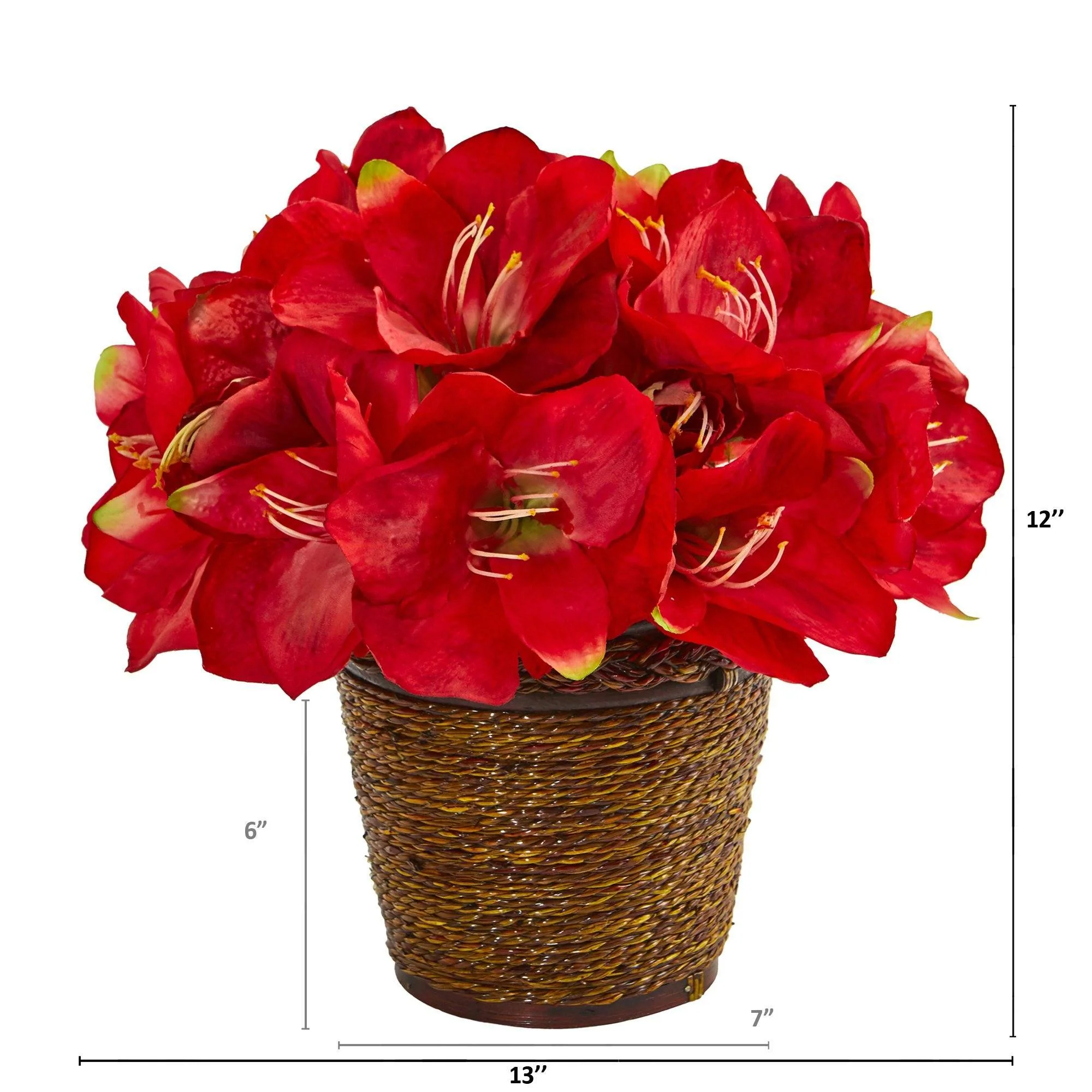 12” Amaryllis Artificial Arrangement in Basket - Image 2