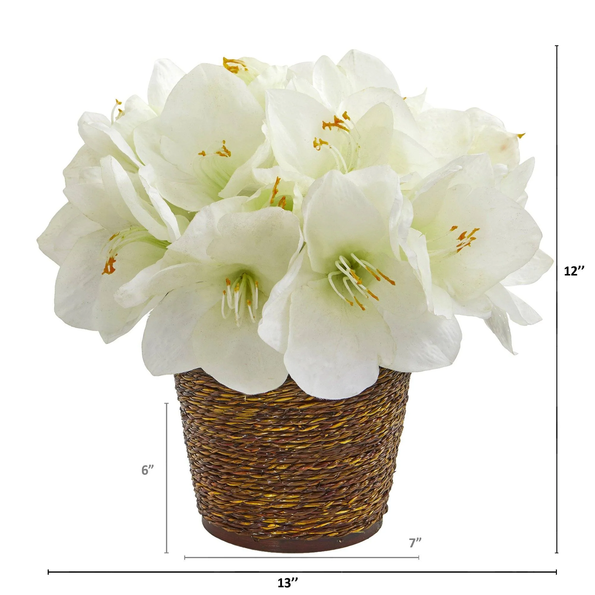 12” Amaryllis Artificial Arrangement in Basket - Image 3