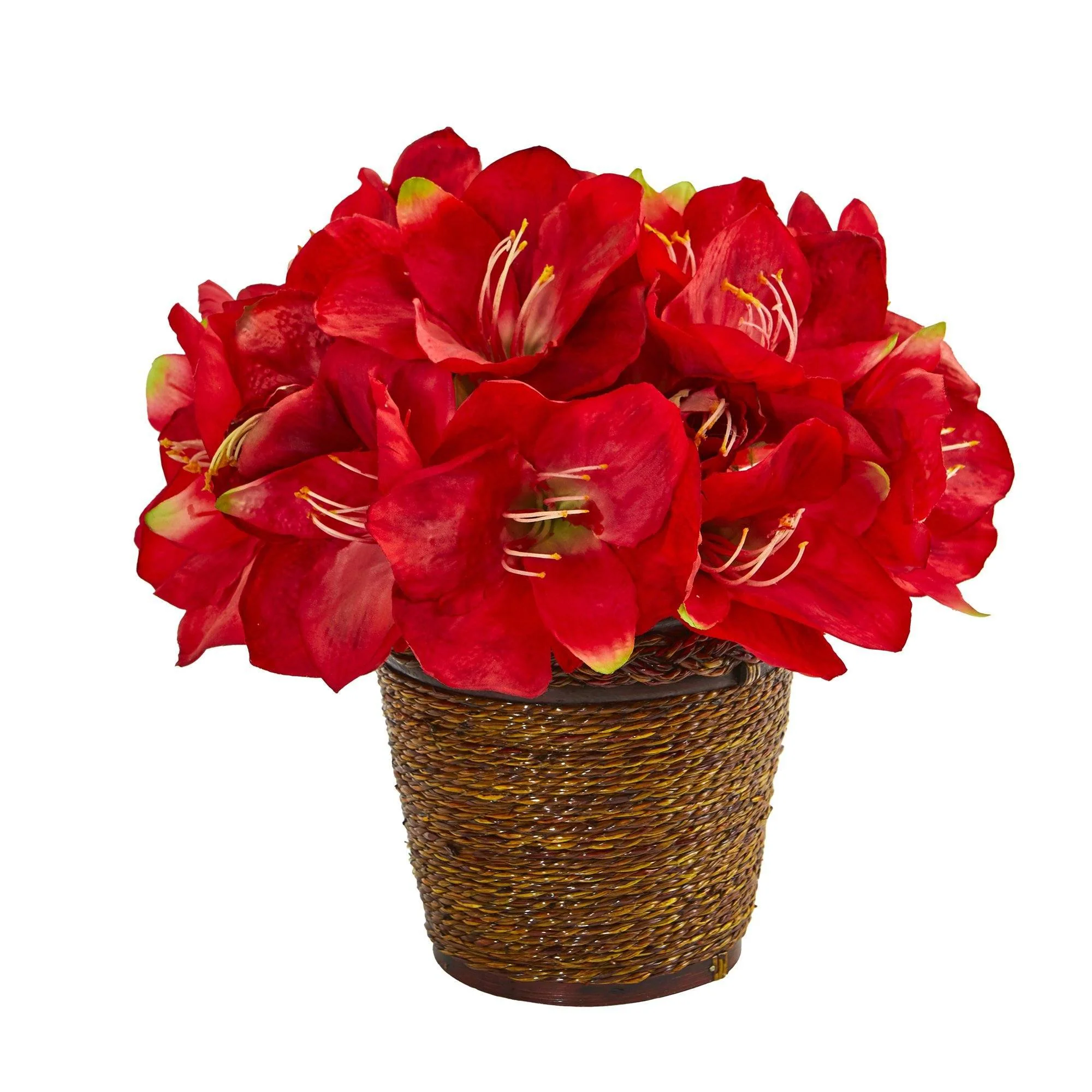 12” Amaryllis Artificial Arrangement in Basket - Image 4