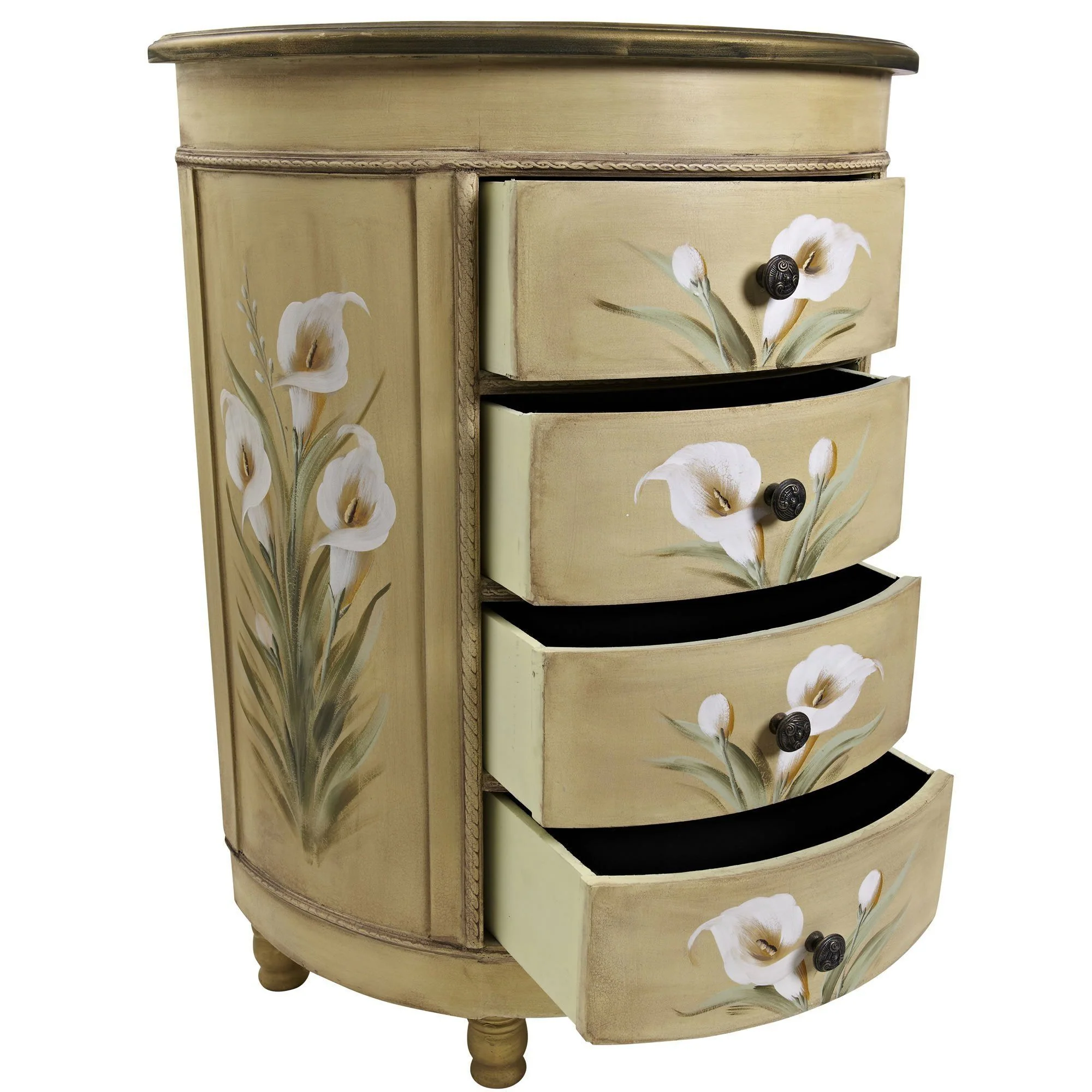 Antique Accessory Table w/Calla Lily Floral Art - Image 6