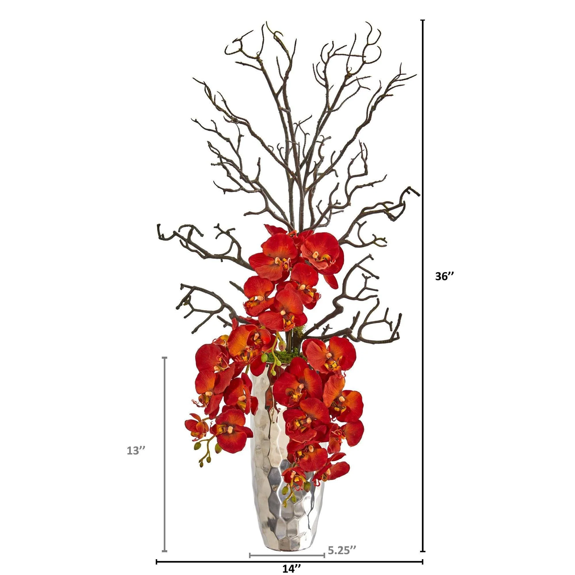 Autumn Phalaenopsis Artificial Arrangement in Silver Vase - Image 2