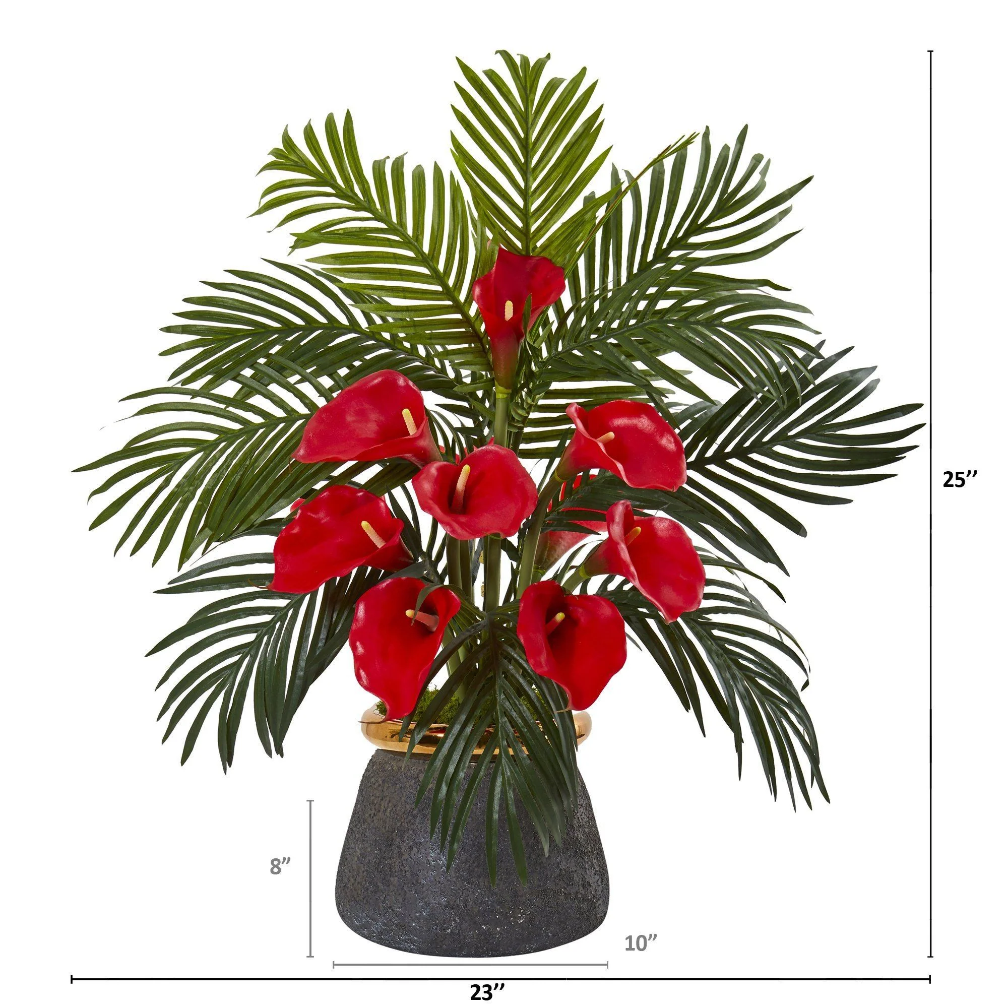 25” Calla Lilly and Areca Palm Arrangement in Stoneware Vase - Image 5