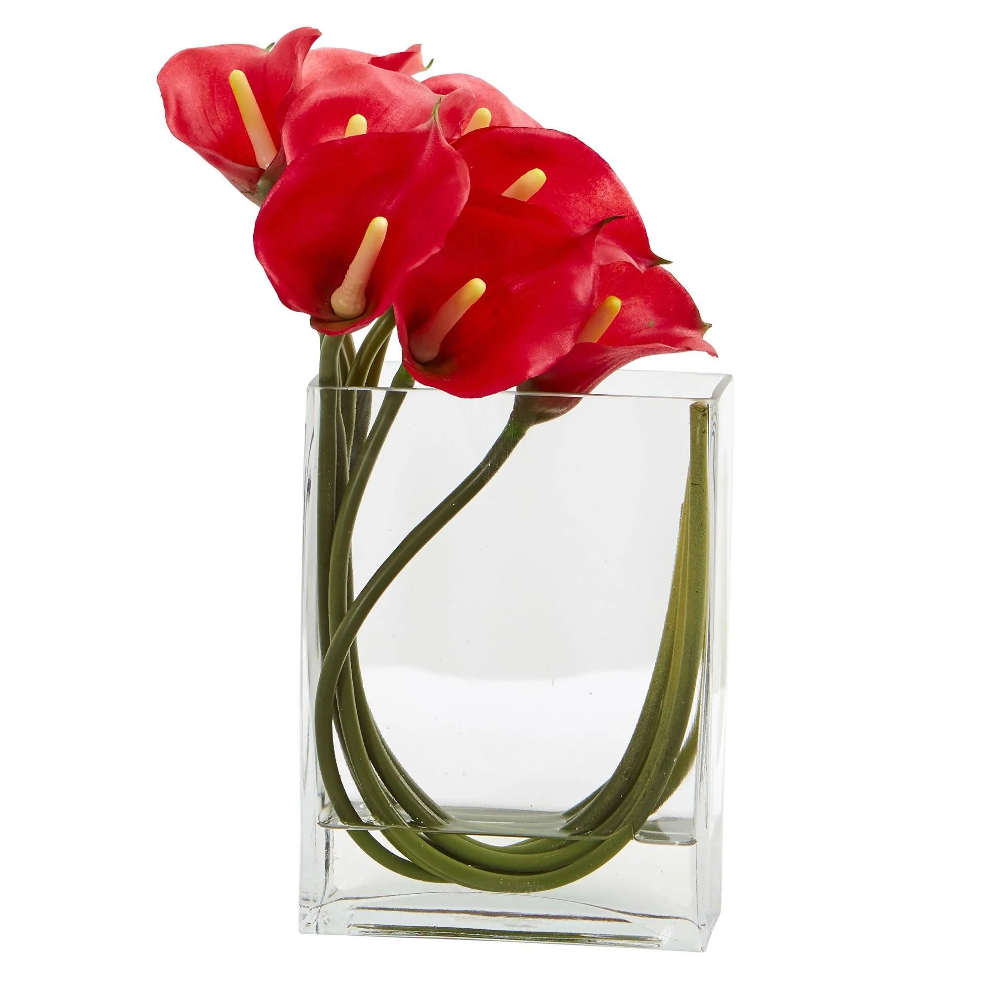 12’’ Calla Lily in Rectangular Glass Vase Artificial Arrangement - Image 2
