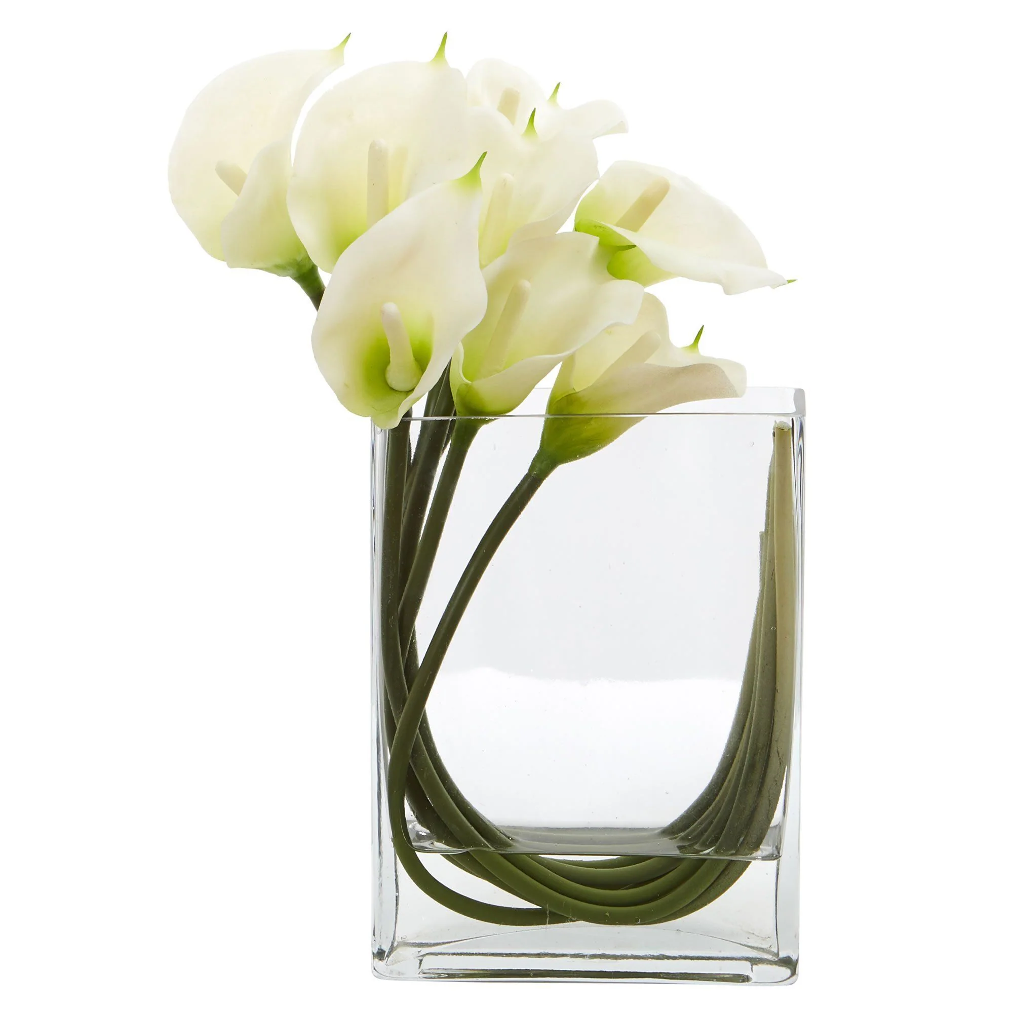 12’’ Calla Lily in Rectangular Glass Vase Artificial Arrangement - Image 3