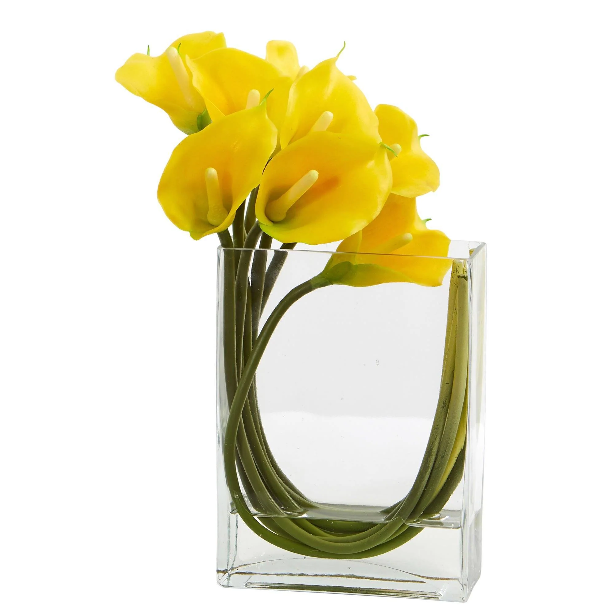 12’’ Calla Lily in Rectangular Glass Vase Artificial Arrangement - Image 4