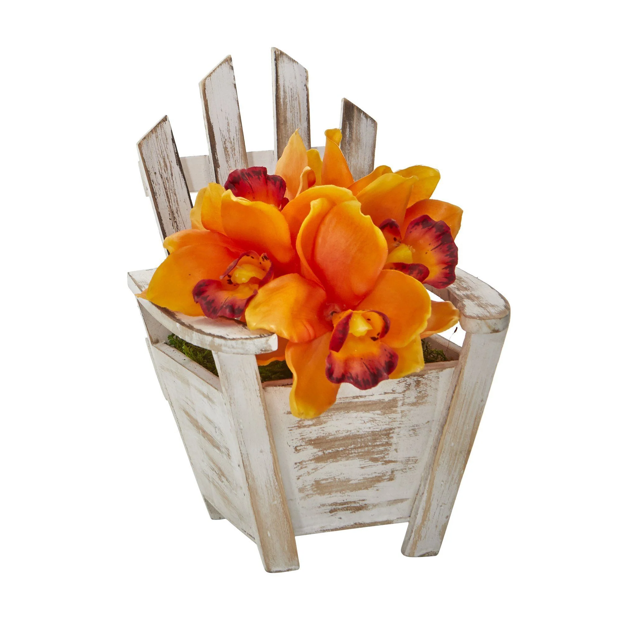 8” Cymbidium Orchid Artificial Arrangement in Chair Planter - Image 2