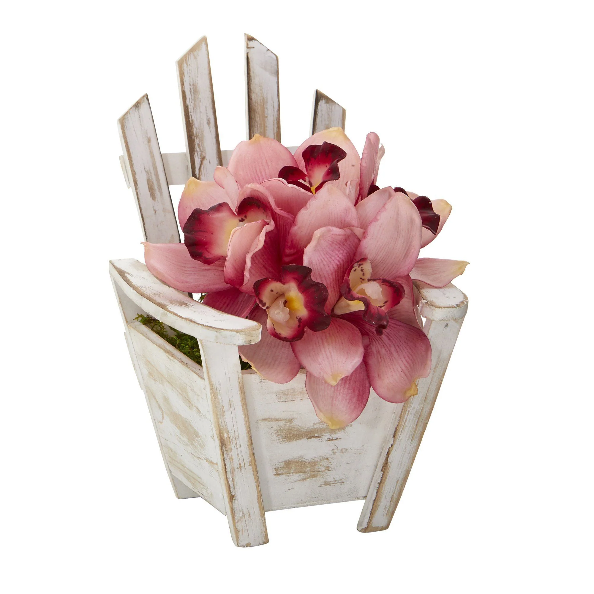 8” Cymbidium Orchid Artificial Arrangement in Chair Planter - Image 7