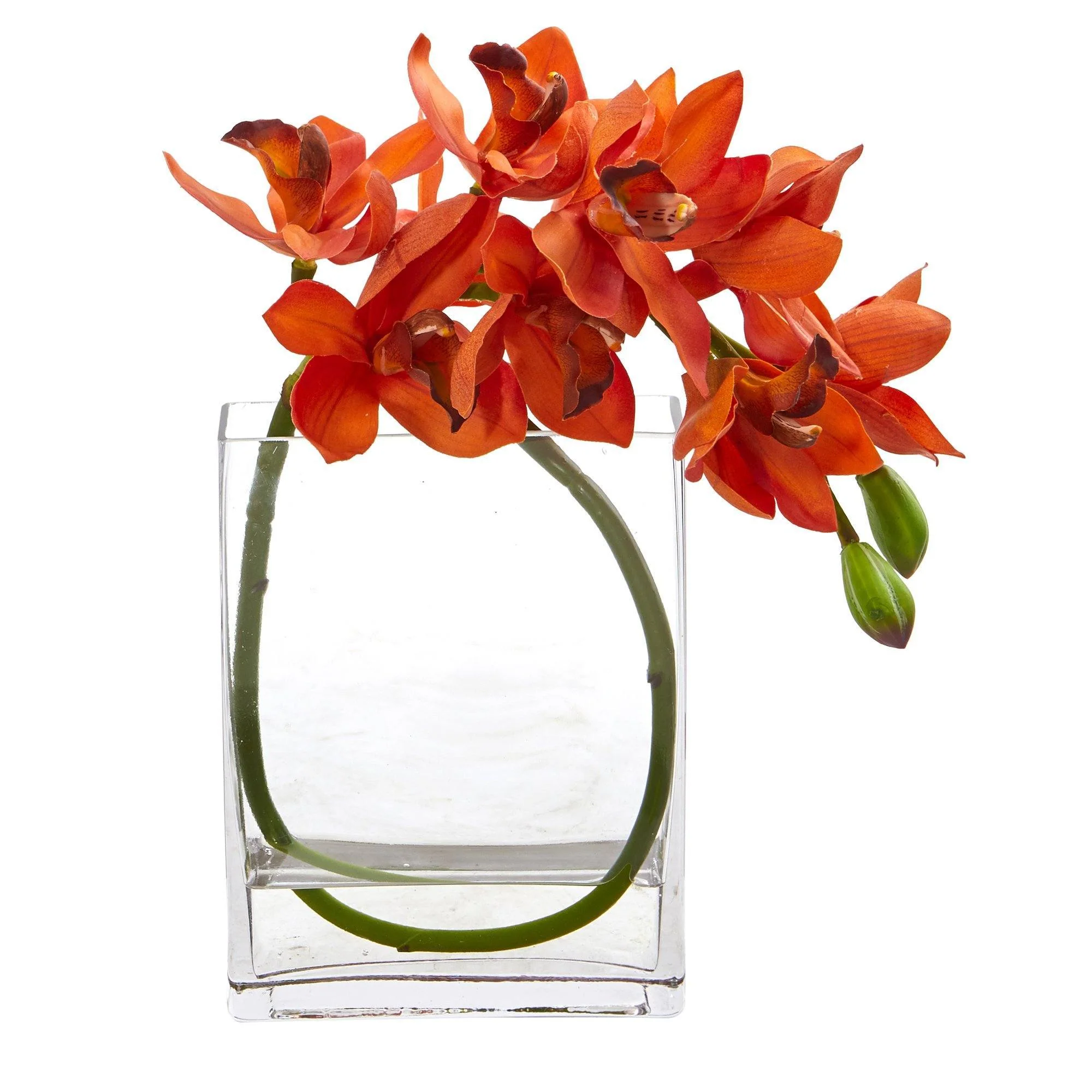 13” Cymbidium Orchid Artificial in Glass Vase - Image 2