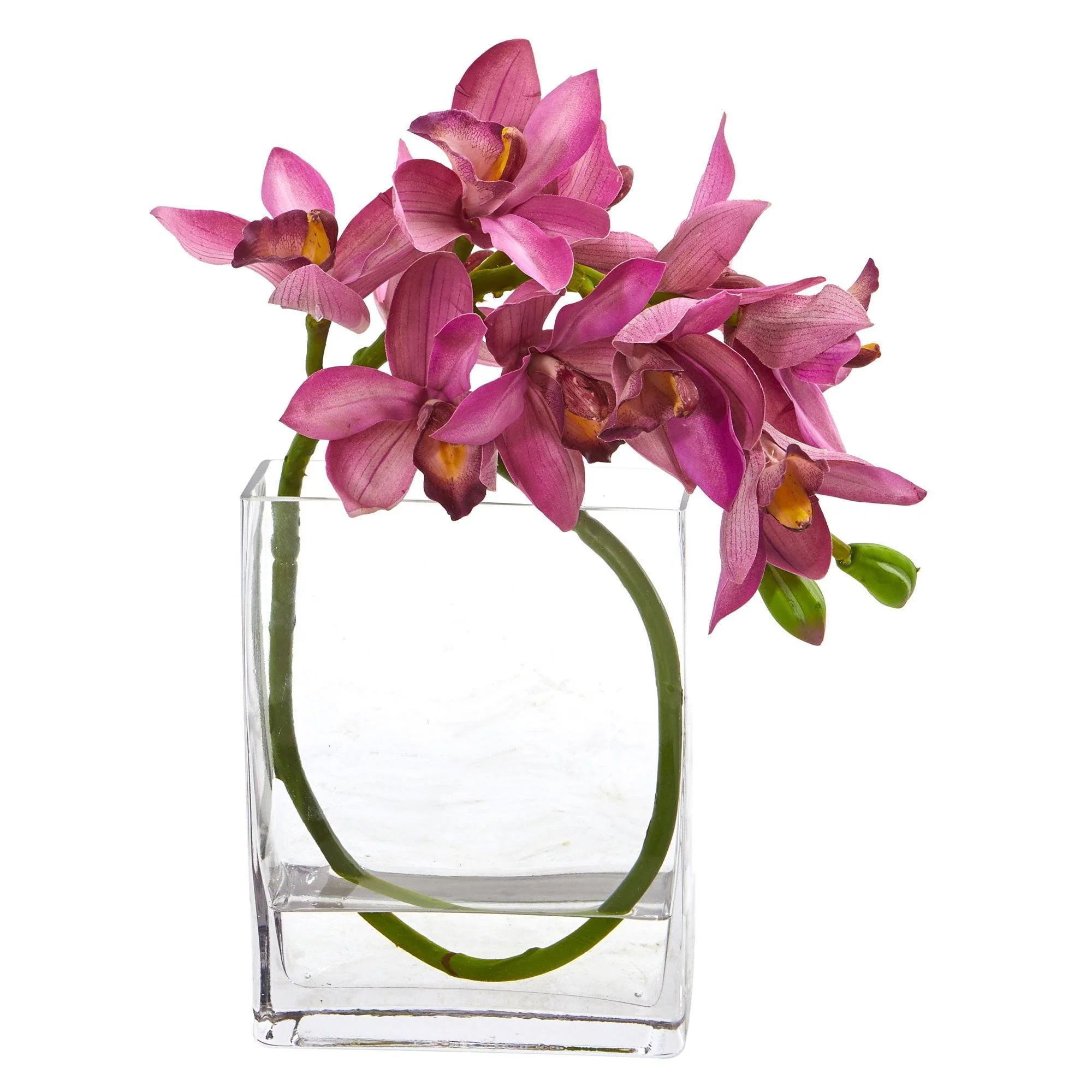 13” Cymbidium Orchid Artificial in Glass Vase - Image 5