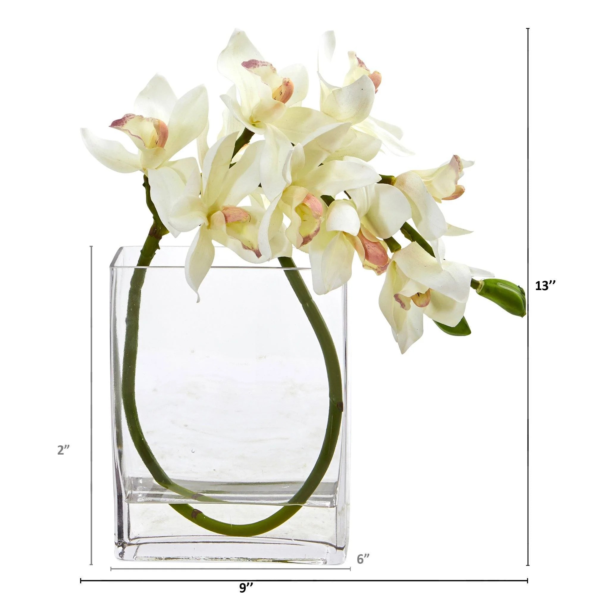 13” Cymbidium Orchid Artificial in Glass Vase - Image 6