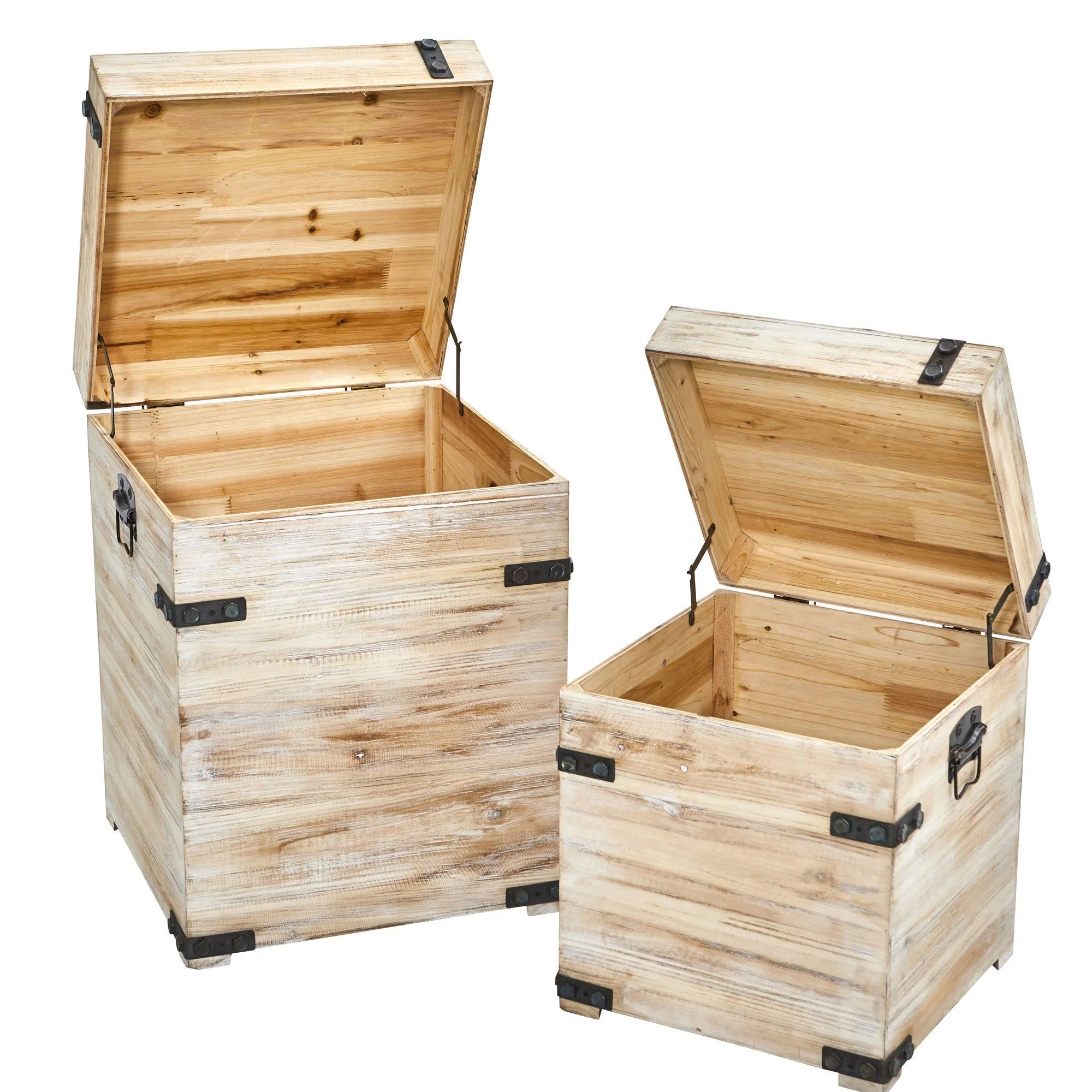 Decorative White Wash Storage Boxes-Trunks with Metal Detail (Set of 2) - Image 3