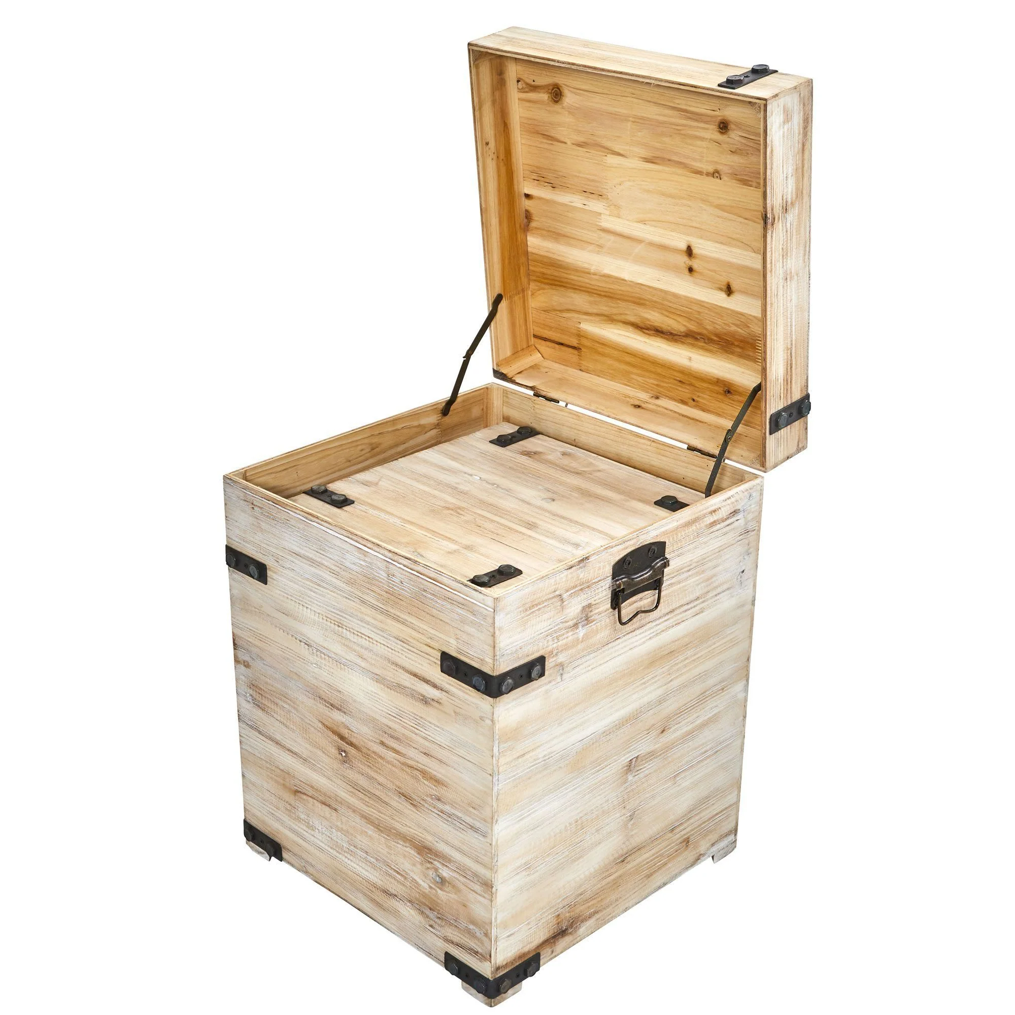 Decorative White Wash Storage Boxes-Trunks with Metal Detail (Set of 2) - Image 4