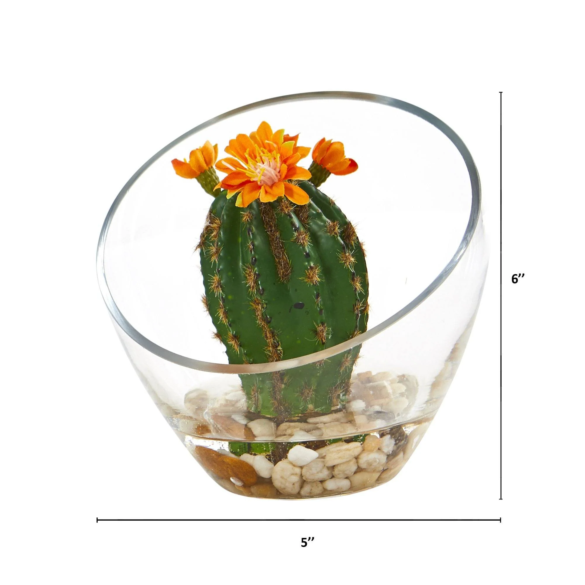 Flowering Cactus Artificial Plant in Glass Vase (Set of 2) - Image 2