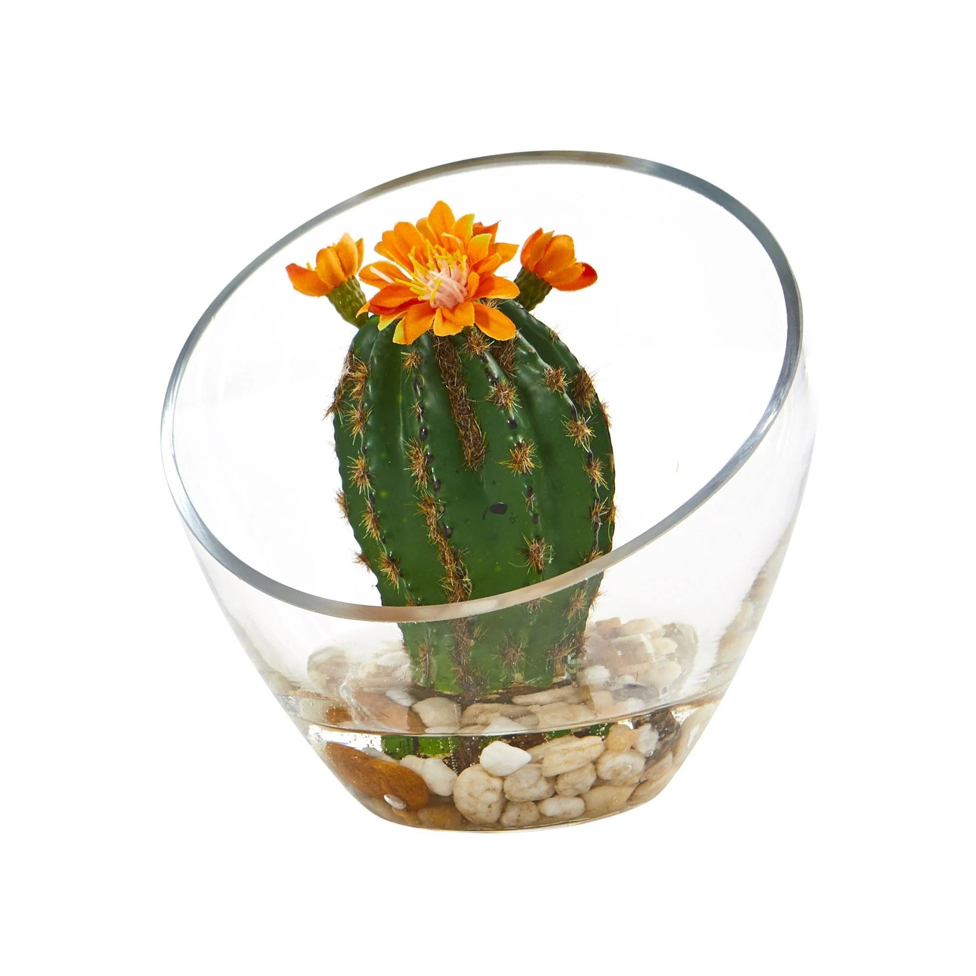 Flowering Cactus Artificial Plant in Glass Vase (Set of 2) - Image 3